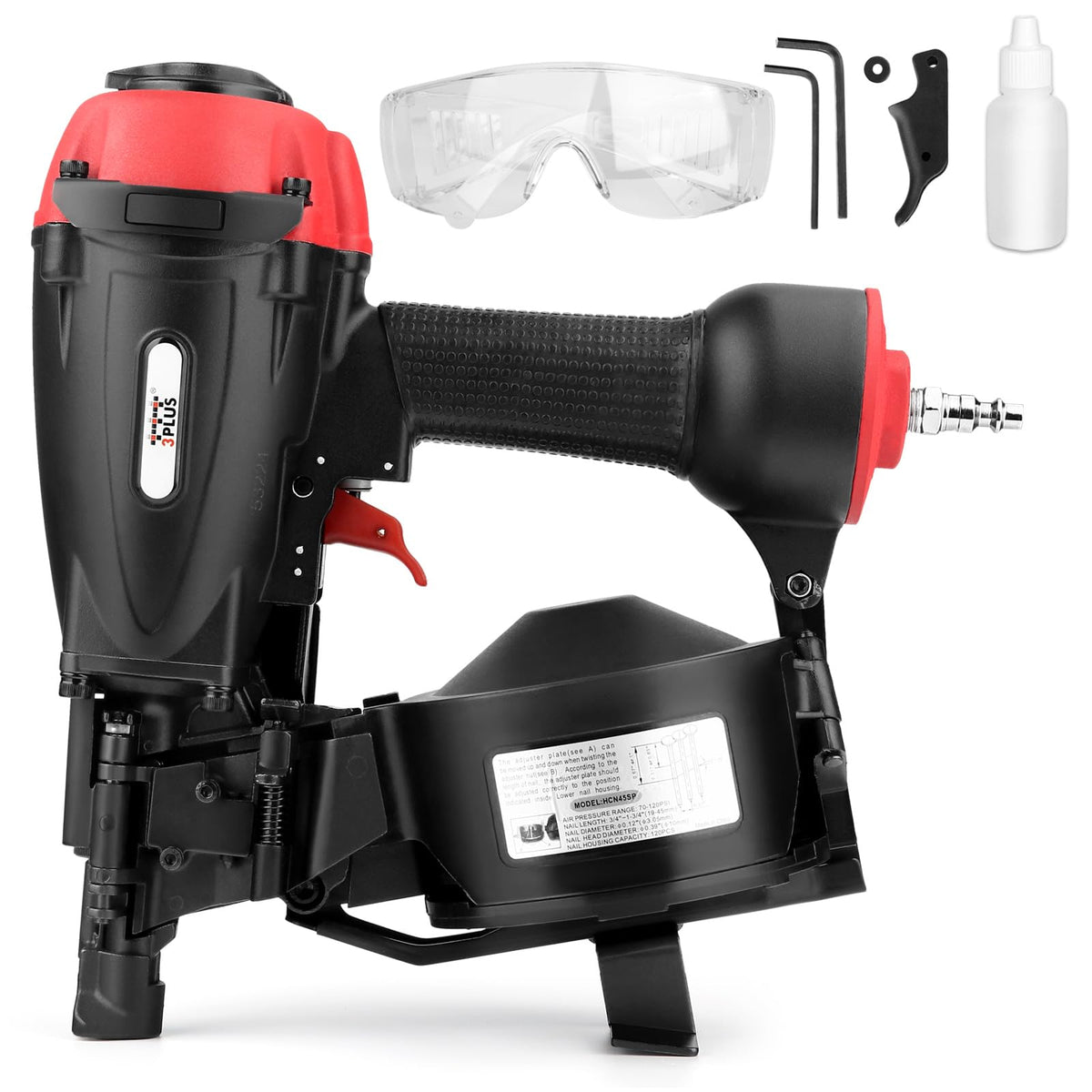 3PLUS HCN45SP 11 Gauge 15 Degree 3/4" to 1-3/4" Coil Roofing Nailer Pneumatic Roof Nail Gun