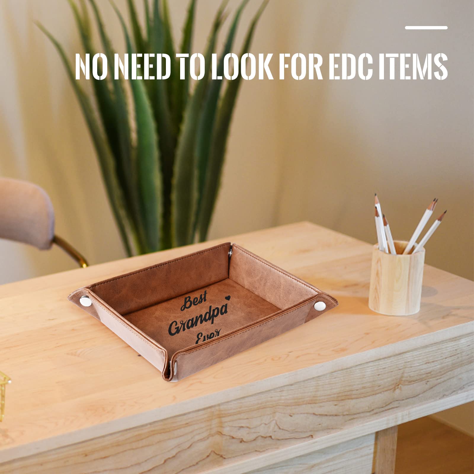 Best Grandpa Ever Gifts for Grandpa from Grandchildren Kids, Birthday Gifts for Grandfather, Leather Valet Tray and Keychain