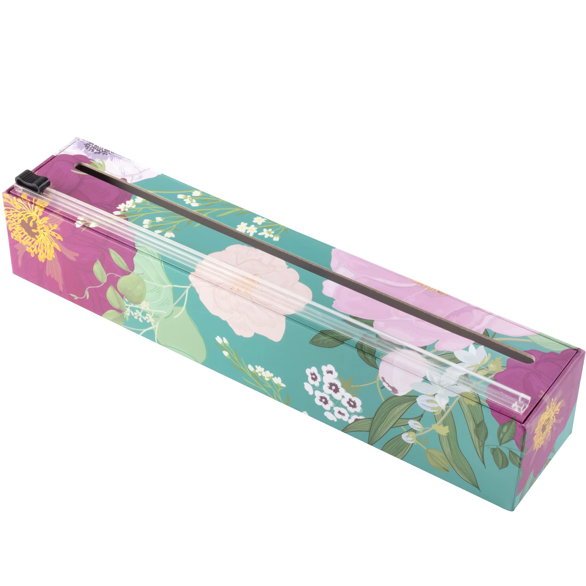 Chicwrap Spring Flowers Refillable Plastic Wrap Dispenser - One 12" x 250' Roll of Professional Grade Plastic Wrap - BPA Free and Kosher Certified - Reusable Dispenser w/Slide Cutter