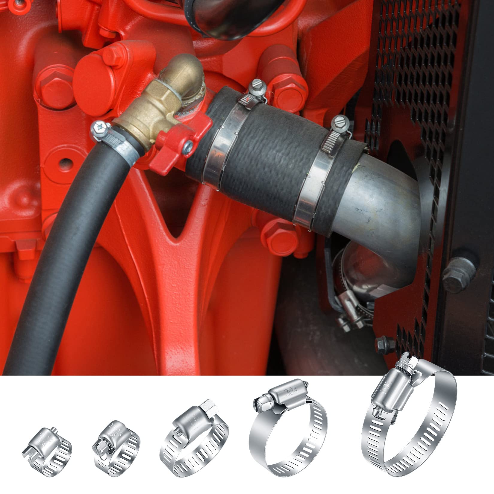 20 Pcs Hose Clamps Stainless Steel, 1/4-2 in (6-51mm) Adjustable Worm Gear Pipe Hose Clamps, Heavy Duty Fuel Line Hose Clamps for Plumbing, Automotive, Dishwasher, Washing Machine, Mechanical