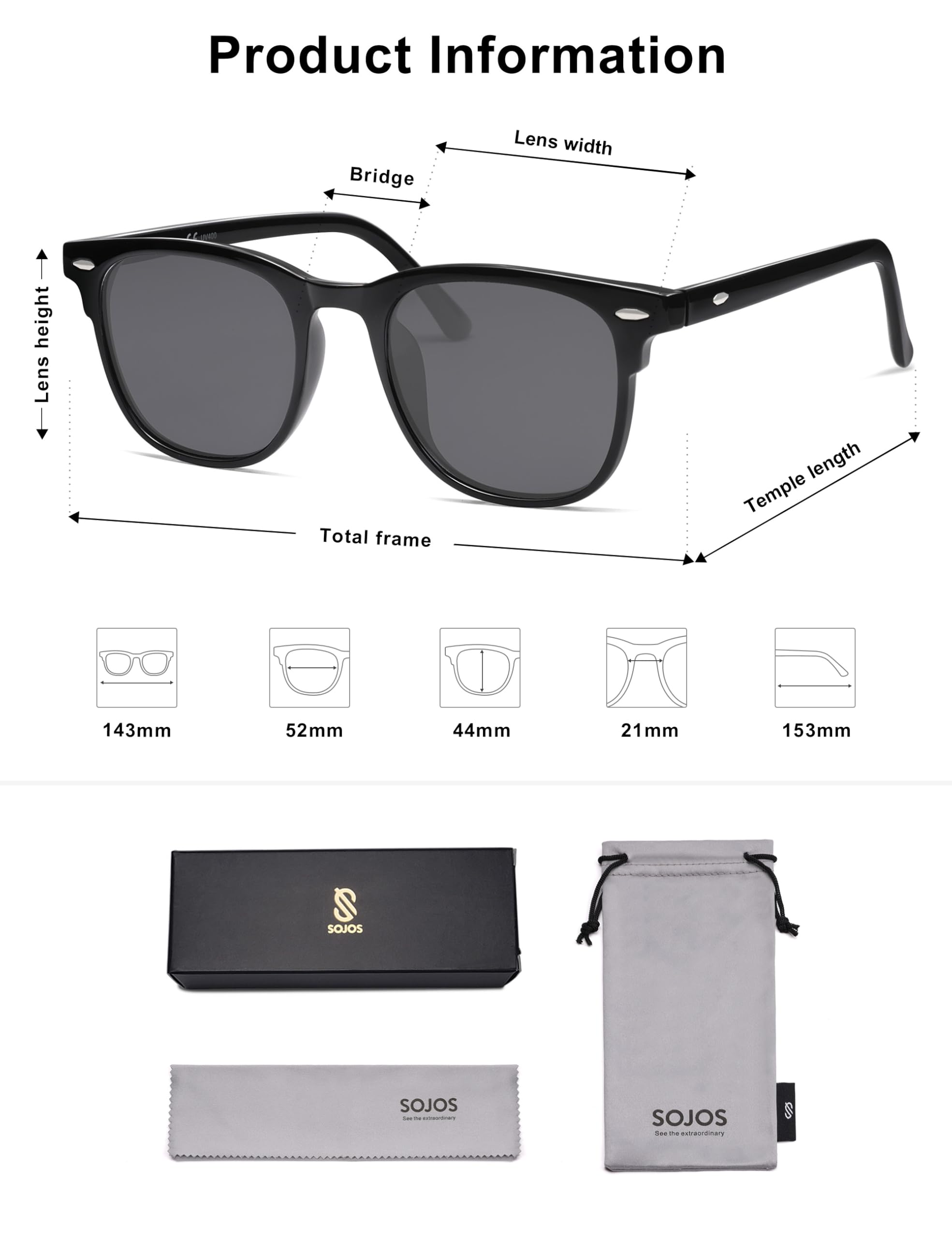 SOJOS Retro Vintage Square Polarized Sunglasses for Women Men UV Protection Lens TR90 Frame Sunglasses SJ2112, Black Frame/Grey Lens
