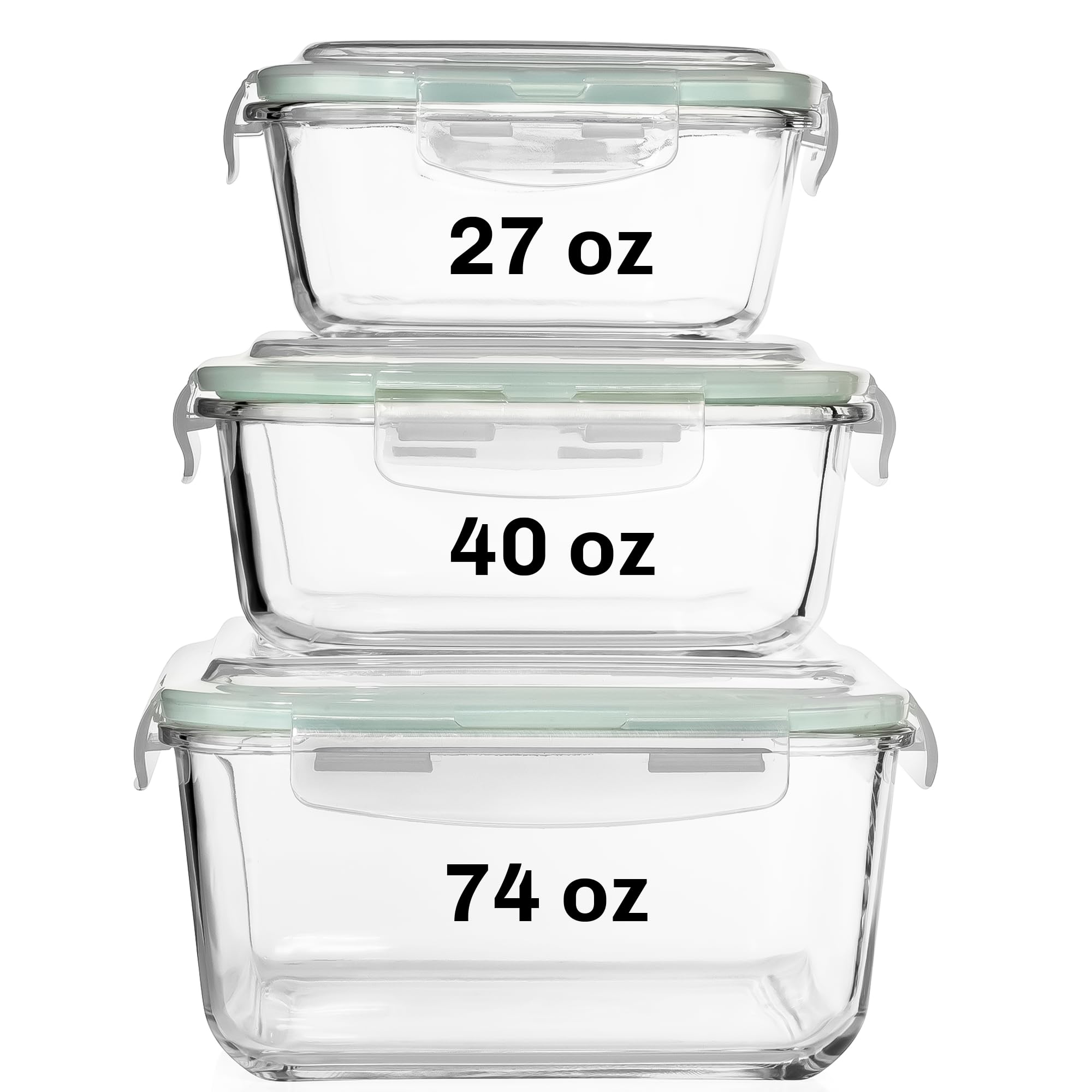 Razab 6 PC Square Glass Food Storage Containers with Airtight lids (74, 40 & 27 oz) Kitchen Glass Meal Prep Containers Set for Freezer Reusable Leftover Lunch Boxes, Oven, Microwave, Dishwasher Safe