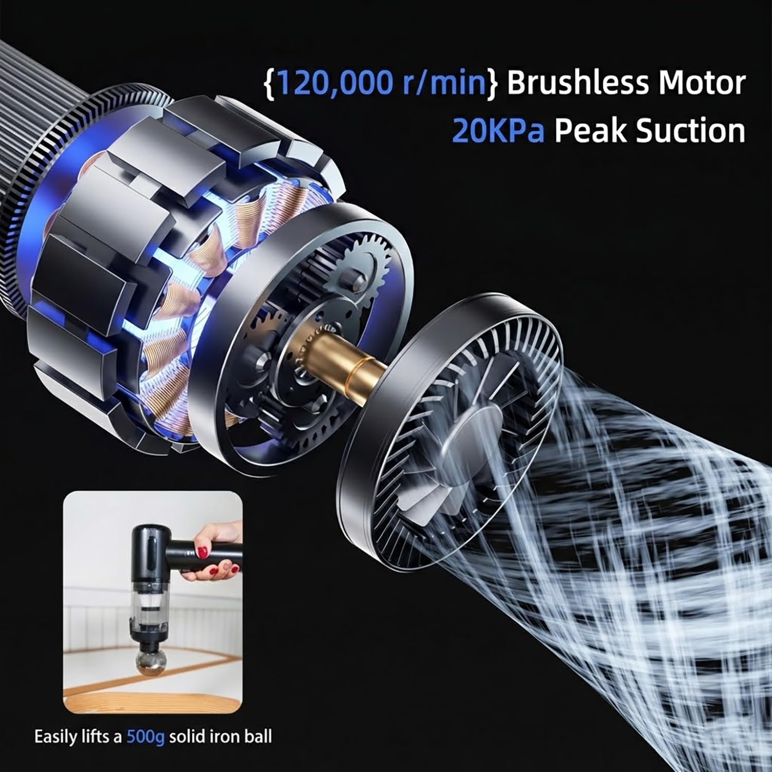 BULLCAR Handheld Car Vacuum Cleaner, 20000Pa Ultra-Strong Suction & Air Duster 2-in-1, Cordless Brushless Motor Portable Vacuum, 100W High Power Mini Vacuum for Car Interior, Home, Office, Pet Hair
