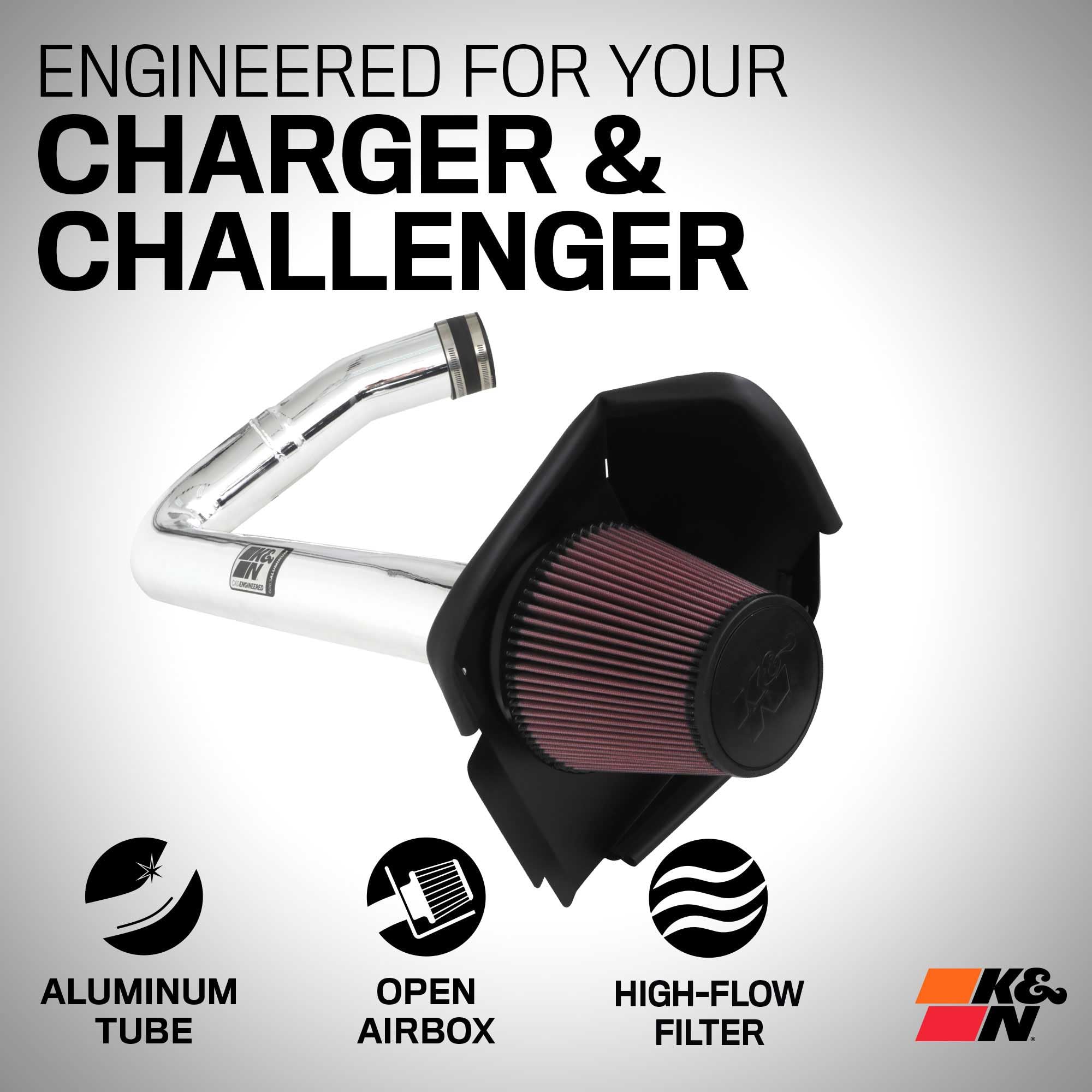 K&N Cold Air Intake Kit: Increase Acceleration & Engine Growl, Guaranteed to Increase Horsepower up to 7HP: Compatible with 3.6L, V6, 2011-2019 Dodge/Chrysler (Challenger, Charger, 300, C), 69-2544TP