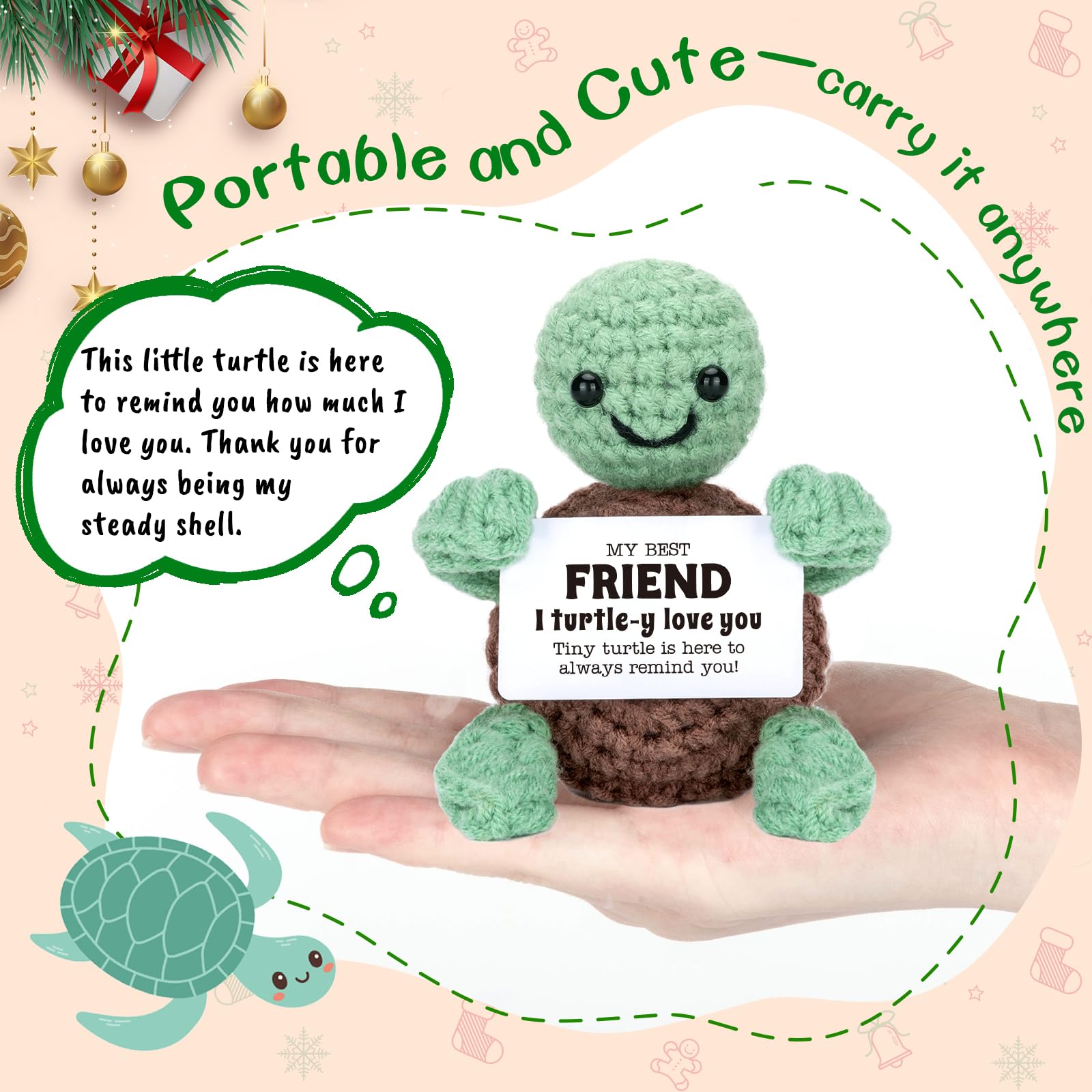 Mini Funny Turtle Best Friend Friendship Gifts for Women Men, Mothers Day Birthday Gifts for Friends Female Male Girls, I Love You Small Cute Stuff Things, Handmade Emotional Positive Crochet Turtle