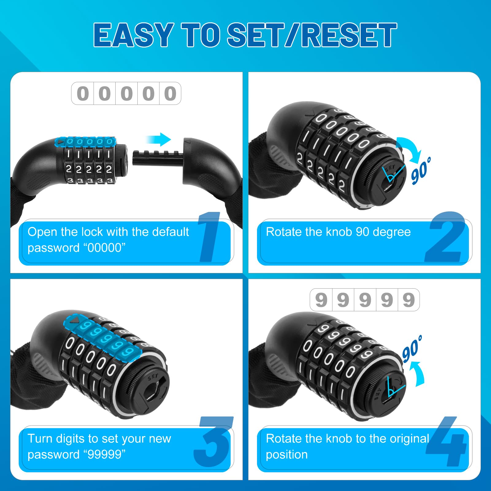 APECYC Bike Chain Lock 5 Digit Combination Bike Locks Heavy Duty Anti Theft 4 ft/47.2 inch Longer Chain Bicycle Lock Hardened Steel Bike Lock for Scooter, E-Bike, Motorcycle, Bicycle