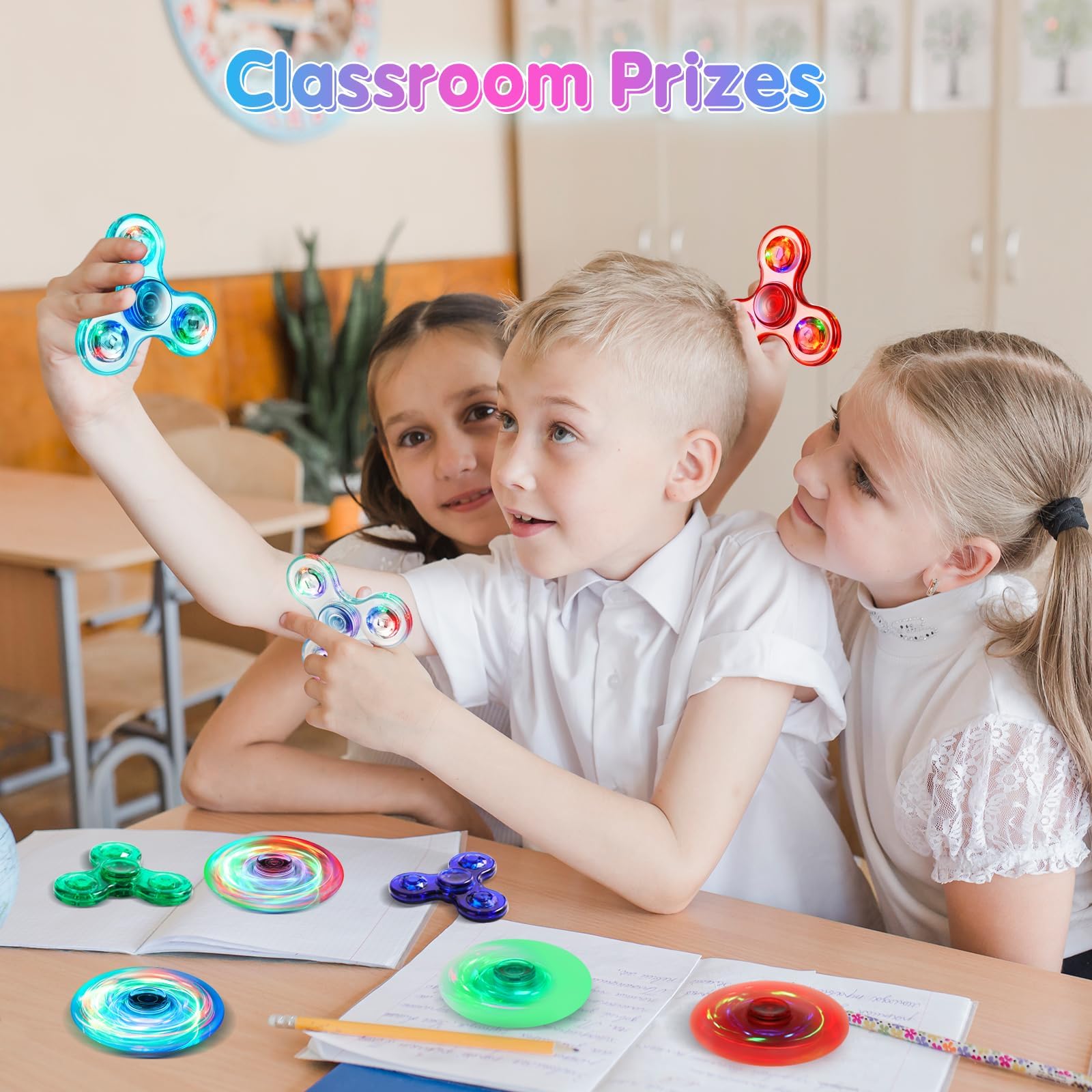 Fidget Spinner 2 Pack, Light up Sensory Fidget Toys Adults Kids 4-8-12 with Autism ADHD, Kids Easter Basket Stuffers Easter Egg Fillers Glow Anxiety Toys Stress Relief Teen Boy Gifts, Classroom Prizes