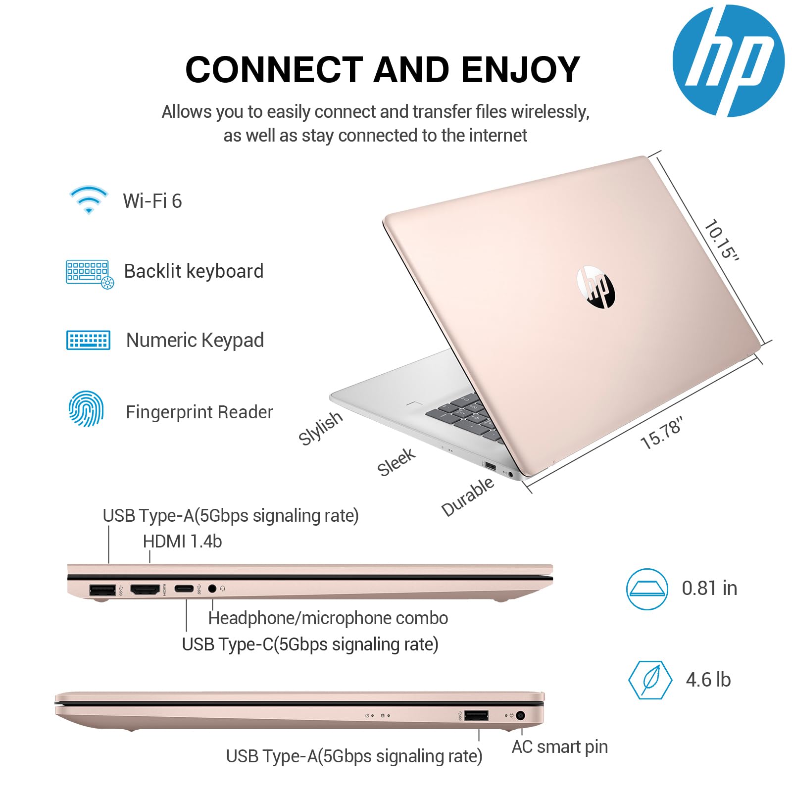 HP 17 Touchscreen Laptop PC, 17.3 Inch HD+ Touch Screen Business Laptop Computer, Intel 10-Core i7, Windows 11 Pro, 10-Key Backlit Keyboard |Fingerprint | Rose Gold | 32GB RAM 1TB SSD