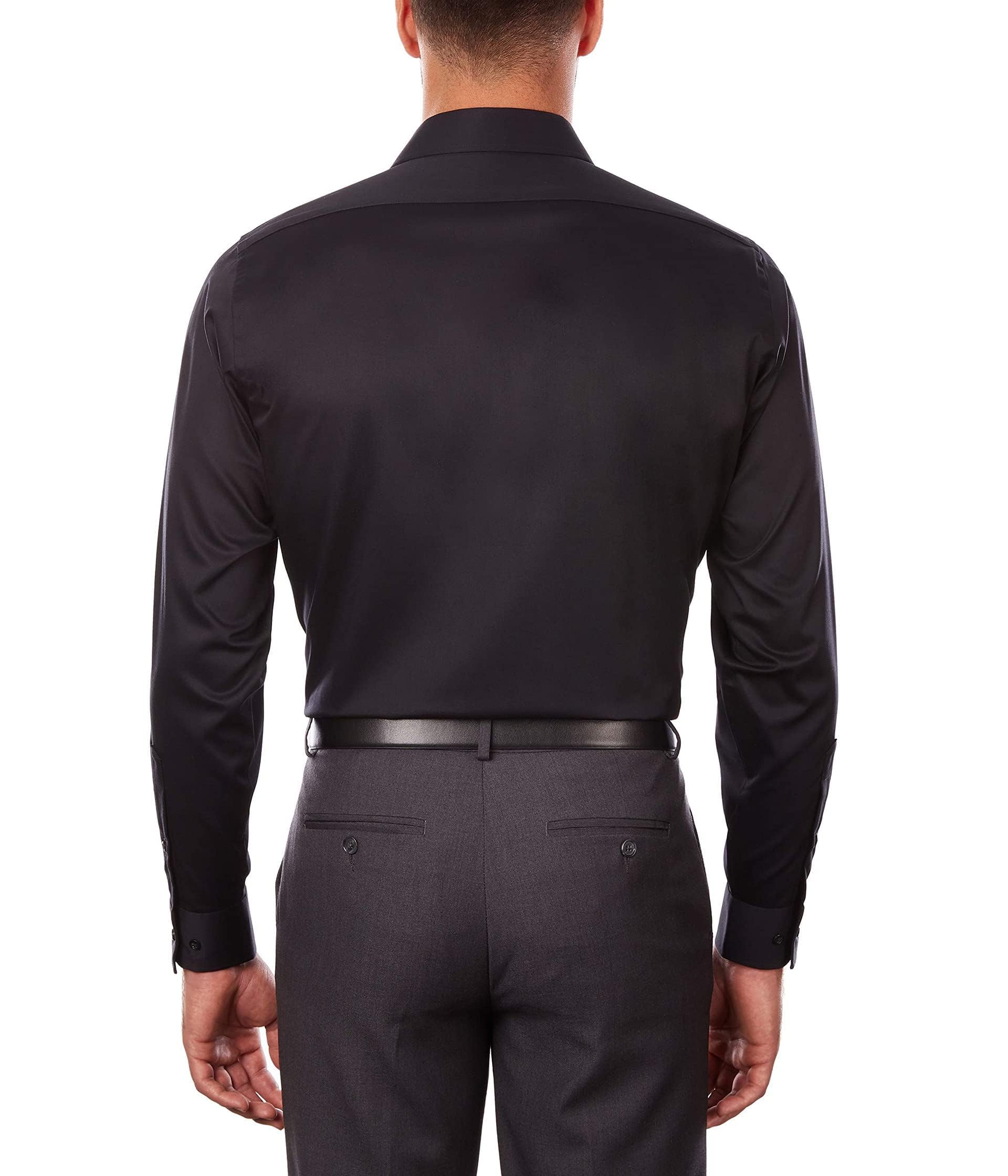 Van Heusen Men's Dress Shirt Regular Fit Flex Collar Stretch Solid, Black, 18" Neck 34"-35" Sleeve
