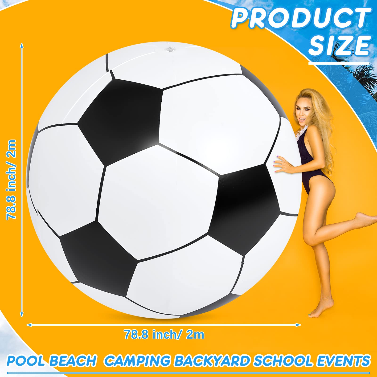 Lewtemi 6.5 Ft / 78 Inch Big Inflatable Giant Soccer Ball Large Inflatable Sport Ball Oversized Football for Outdoor Game Pool Decoration Toys(Soccer,6.5 Ft)