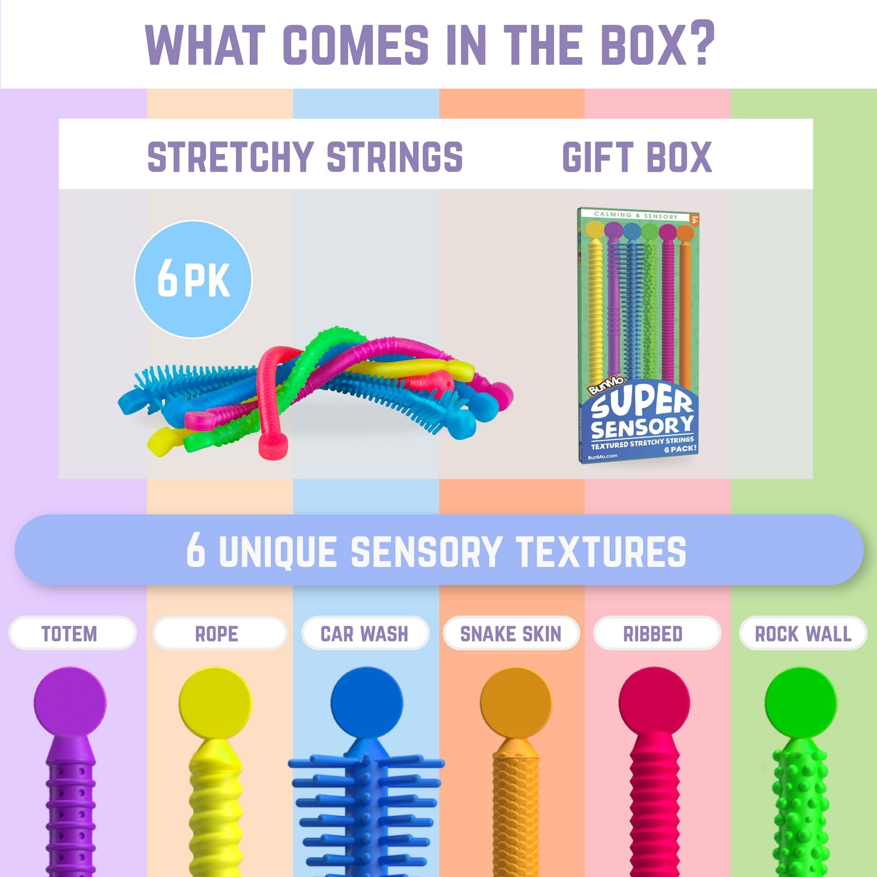 BUNMO Bundles Silly Slappers & Super Sensory Stretchy Strings - Fun Suction Slappers for Wild Fun - Sticky Hands - Monkey Stretch Noodles - Slap Bracelets - Sensory Toys for Children
