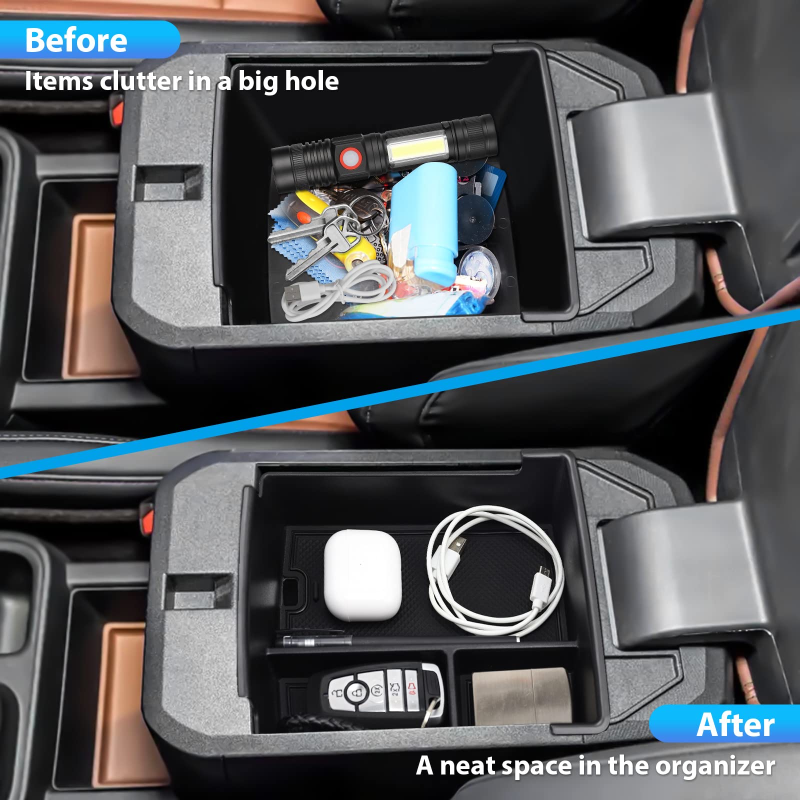Octomo Center Console Organizer Compatible with Ford Maverick 2022 2023 Accessories, Armrest Storage Box Insert Tray Secondary Interior Accessories