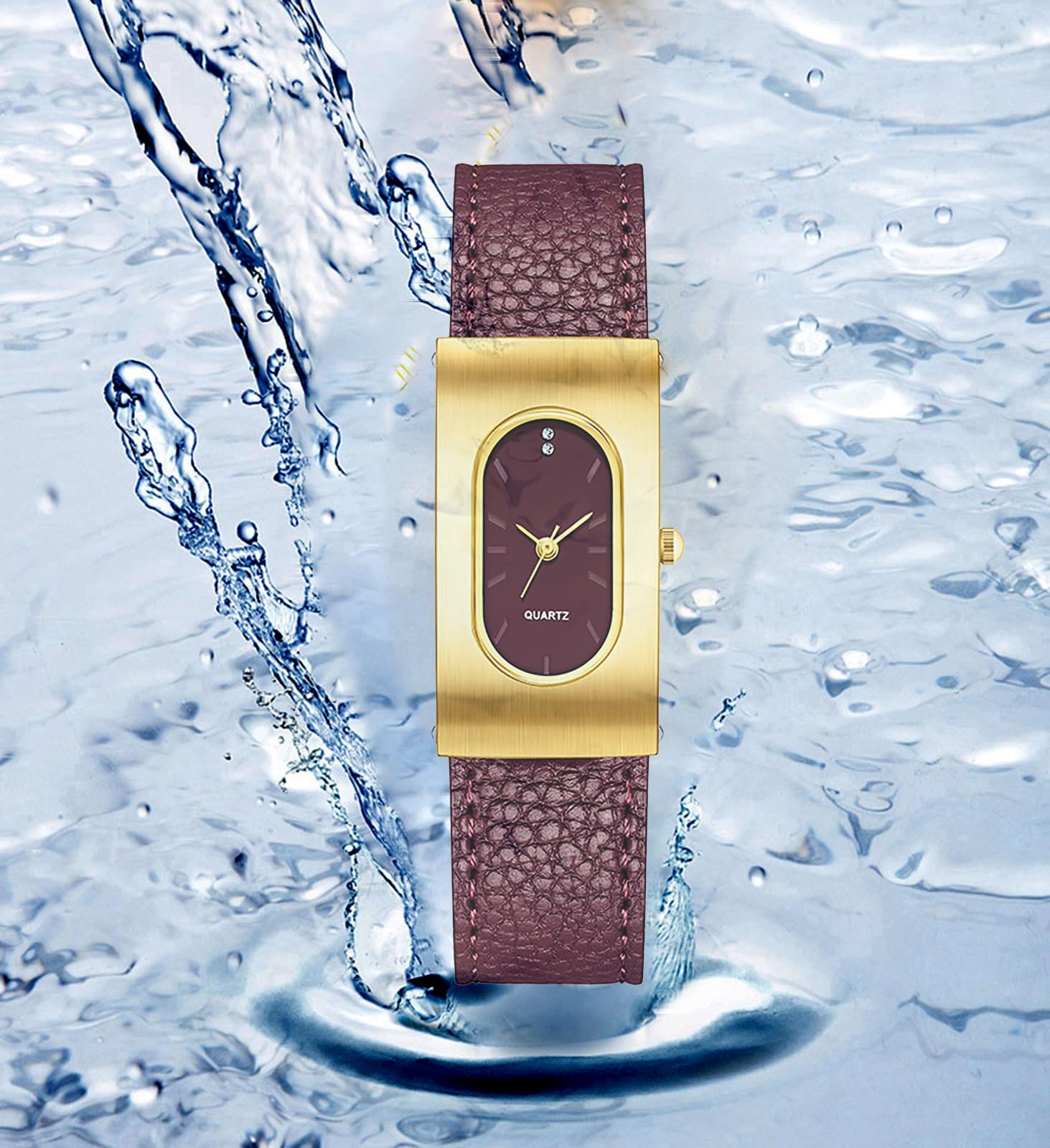 BESTKANG Vintage Women's Watch Leather Oval Rectangle Gold Luxurious Ladies Wristwatch Elegant Watches for Women (Red Gold)