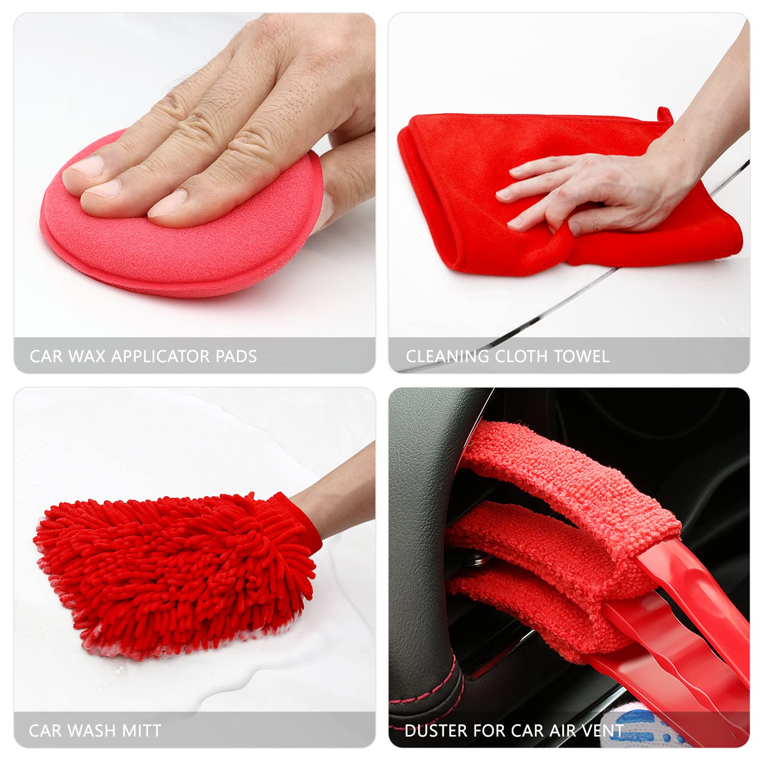 DNA MOTORING Car Detailing Brush Cleaning Tools Set with Carry Bag for Auto Interior & Exterior Wheel Dashboard Vent, Red,TOOLS-00278