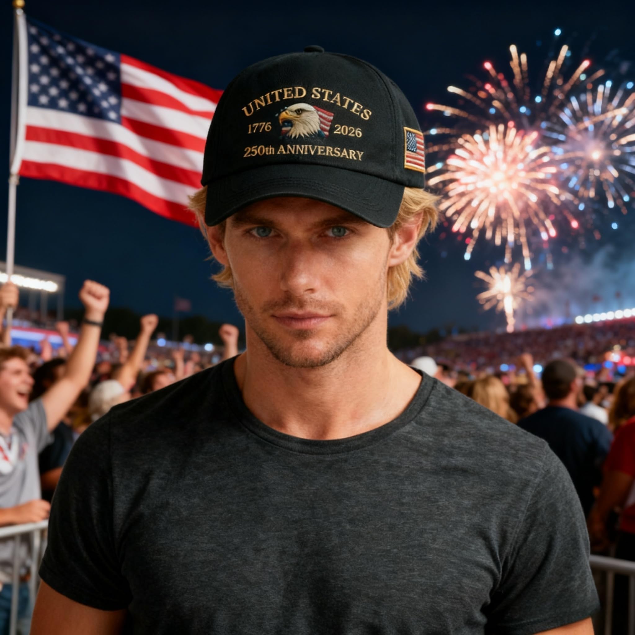 Eagle & Liberty,United States 250th Anniversary Hat,250th Anniversary USA Hat,Bald Eagle Embroidery Patriotic Baseball Cap (A)