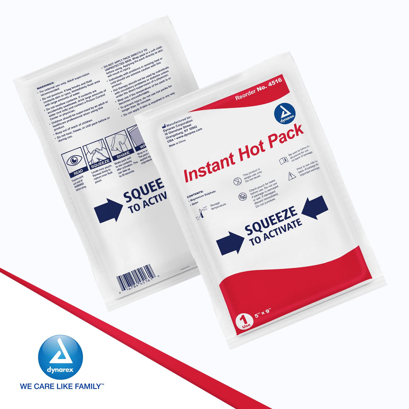 Dynarex Instant Hot Packs, Single-Use Heat Packs for Immediate Relief, Easy Activation, Instant Heat Therapy for Muscle Cramps, Stiff Joints and Other Injuries, 5"x 9", 1 Case of 24 Hot Packs