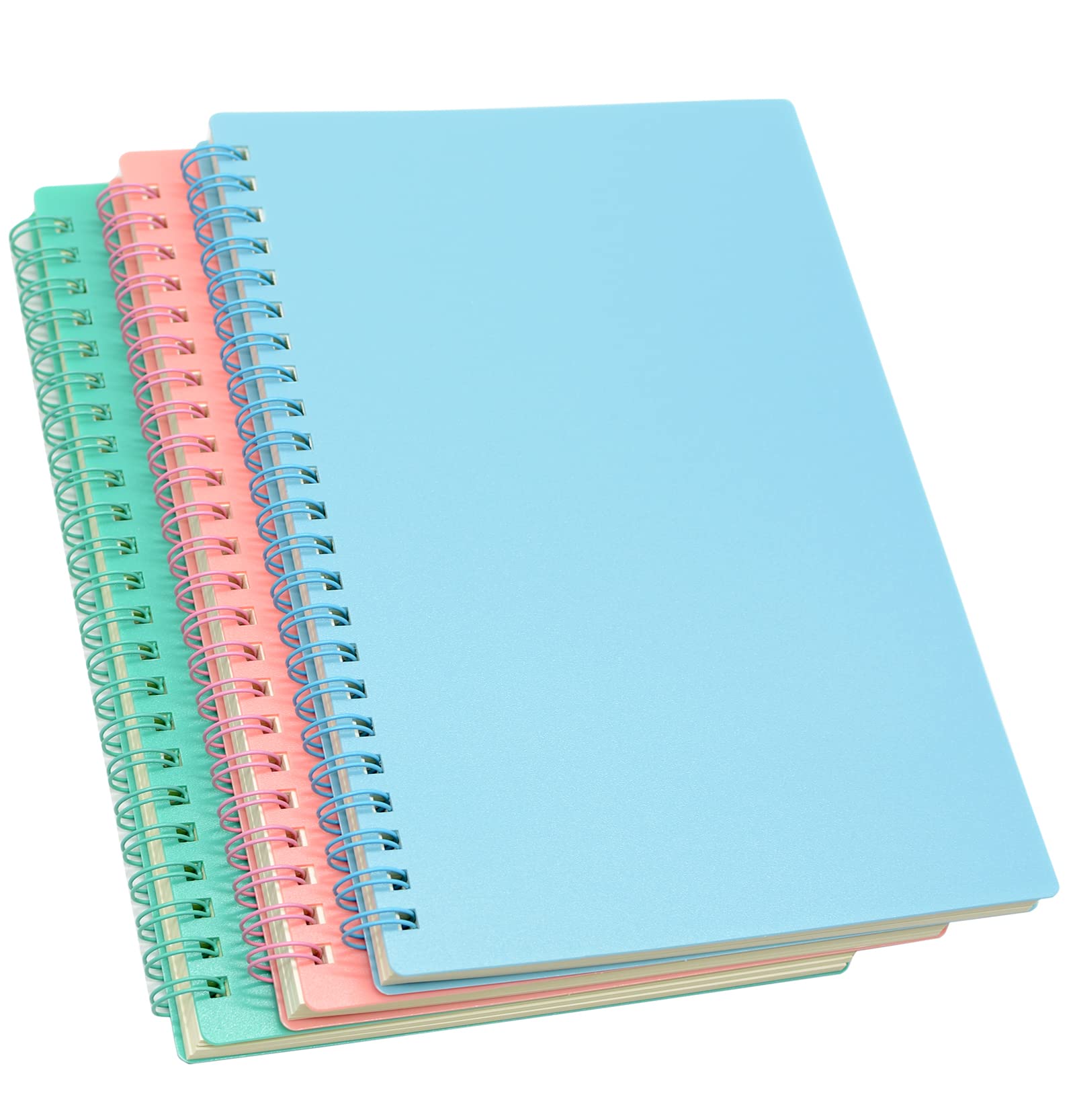 Yansanido Spiral Notebook, 3 Pcs A5 Thick Plastic Hardcover 8mm Ruled 3 Color 80 Sheets -160 Pages Journals for Study and Notes (Light Pink,Light Green,Light Blue, A5 5.7" x 8.3"-Ruled)