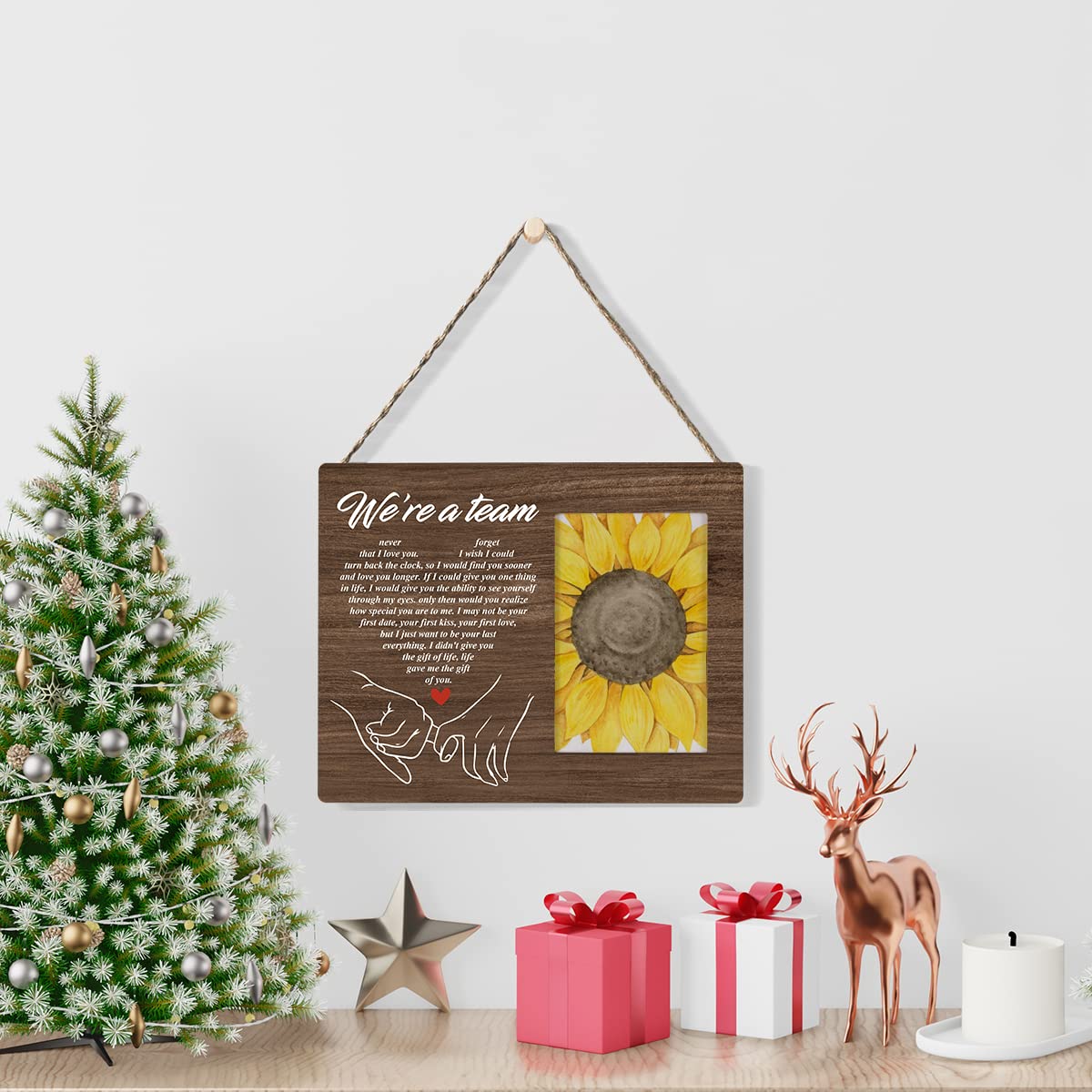 HOIJAUMAI Romantic Gift We're a Team Wood Picture Frame for Husband Wife Couples Wedding Marriage Wooden Photo Frame Tabletop & Wall Mounting, Display Photo 4x6 inch