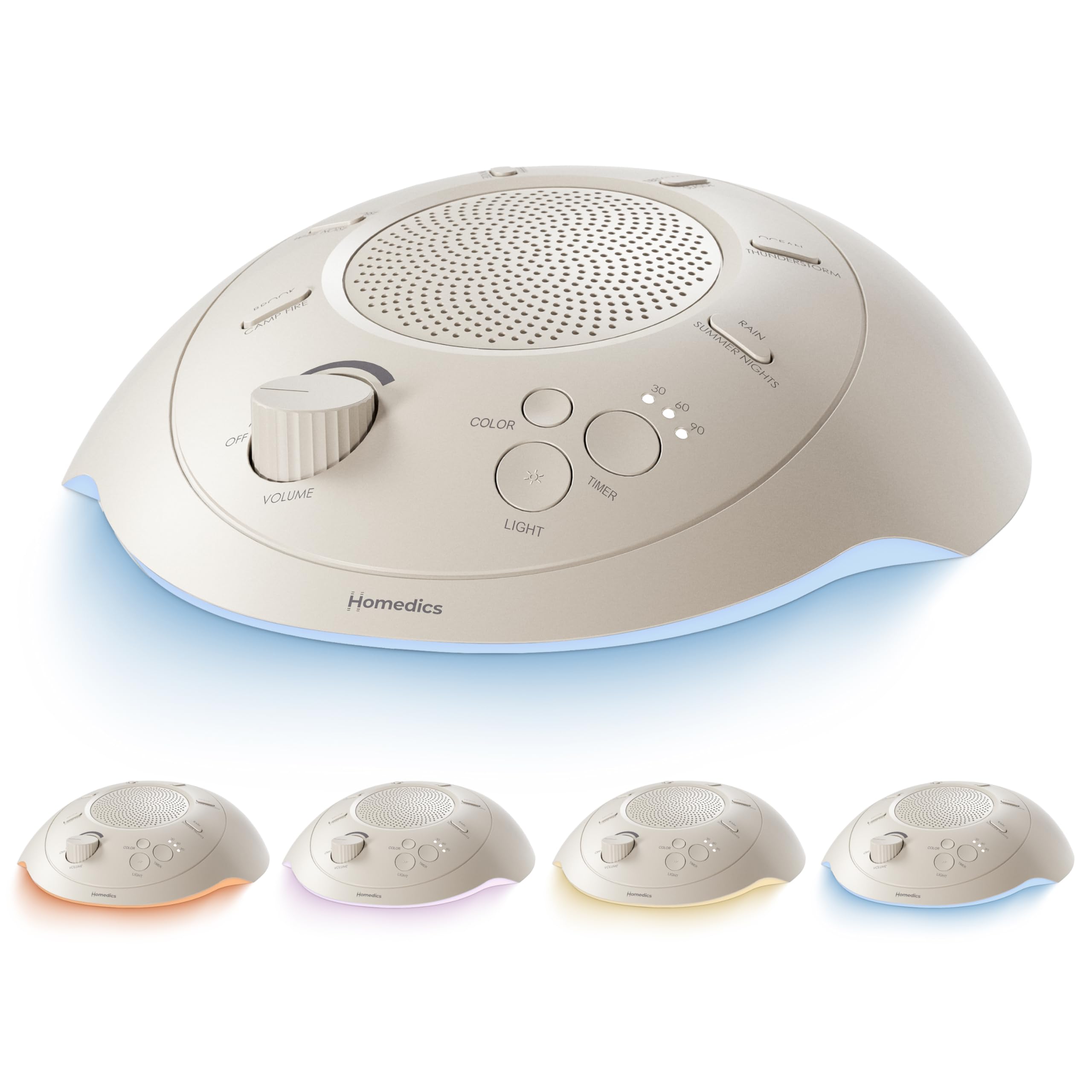 Homedics Sleep Better Portable Sound Machine, Night Light,12 Soothing Sounds Including White Noise, Rain, and Thunderstorm, Ultra-Portable Design, Auto-Off Timer, Ideal for Travel & Baby Sleep, Cream