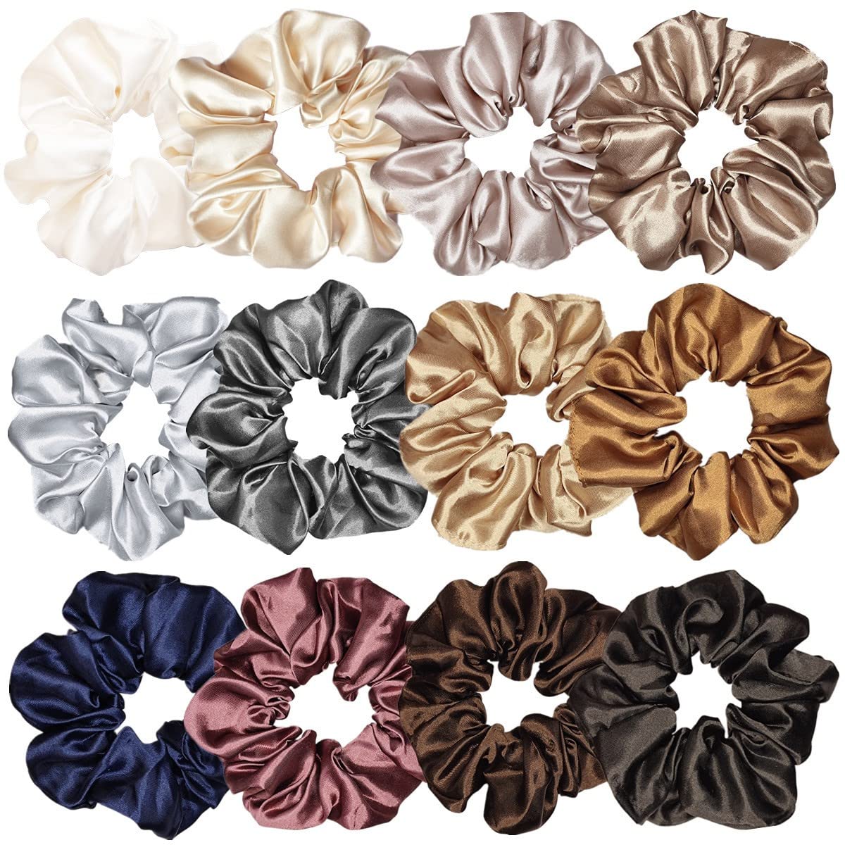 12 Pcs Satin Silk Scrunchies Soft Hair Ties Fashion Hair Bands Hair Bow Ropes Elastic Bracelets Ponytail Holders Hair Accessories for Women Girls (4.5 Inch, Assorted Multi-color)