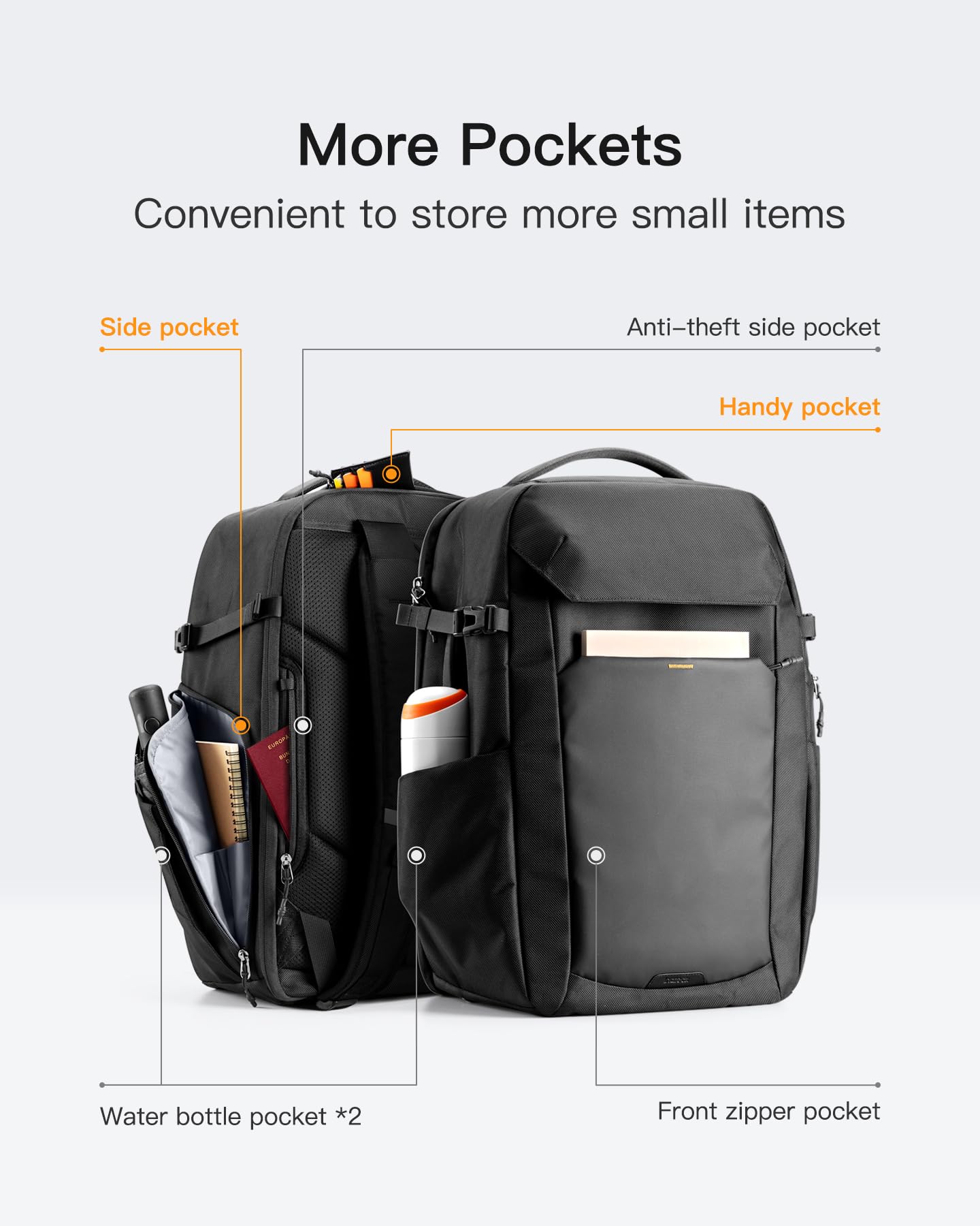 Inateck Travel Backpack 40L, TSA Friendly Laptop Backpack Flight Approved with Separate Shoe Compartment, Splashproof Hiking Backpack, Carry On Backpack for Women and Men, Fits 17 inch Laptop, Black