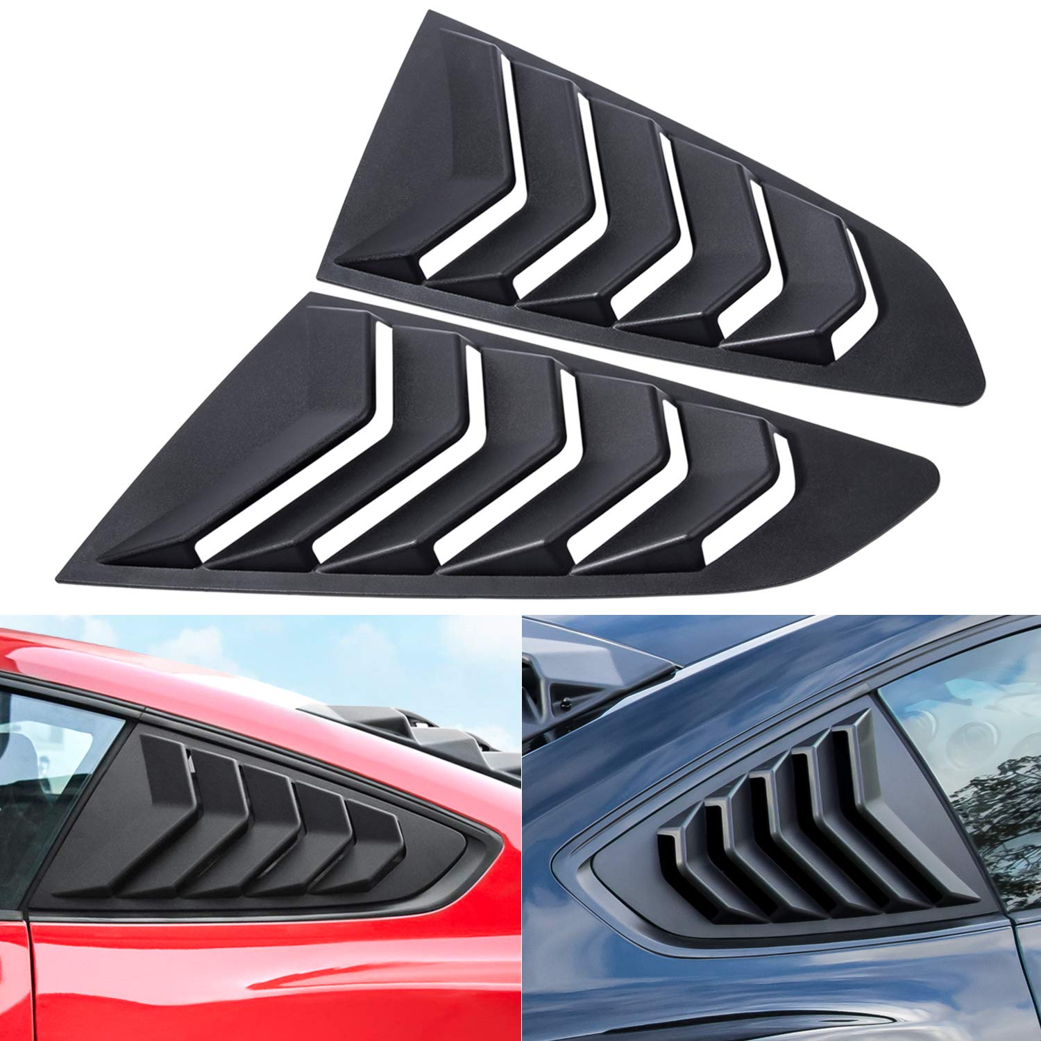 E-cowlboy Rear+Side Window Louvers for Ford Mustang 2015 2016 2017 2018 2019 2020 2021 2022 2023 Windshield Sun Shade Cover Vent GT Lambo Style Exterior Accessories All Weather ABS (Matte Black)