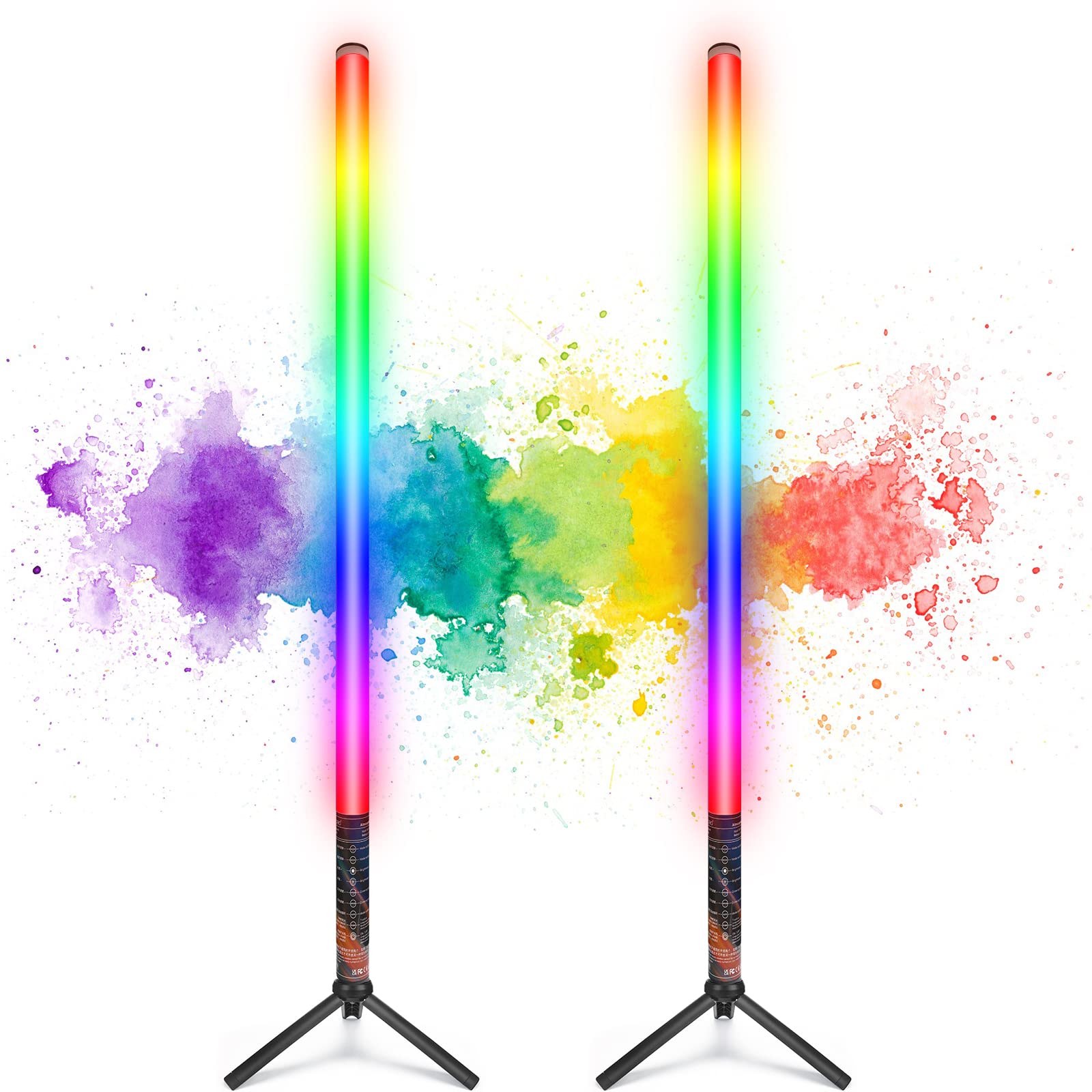 LUXCEO 2Pack RGB Tube Light Bar (2.8Ft) with Stand, Battery Powered LED Video Light Wand Stick for DJ & Photography