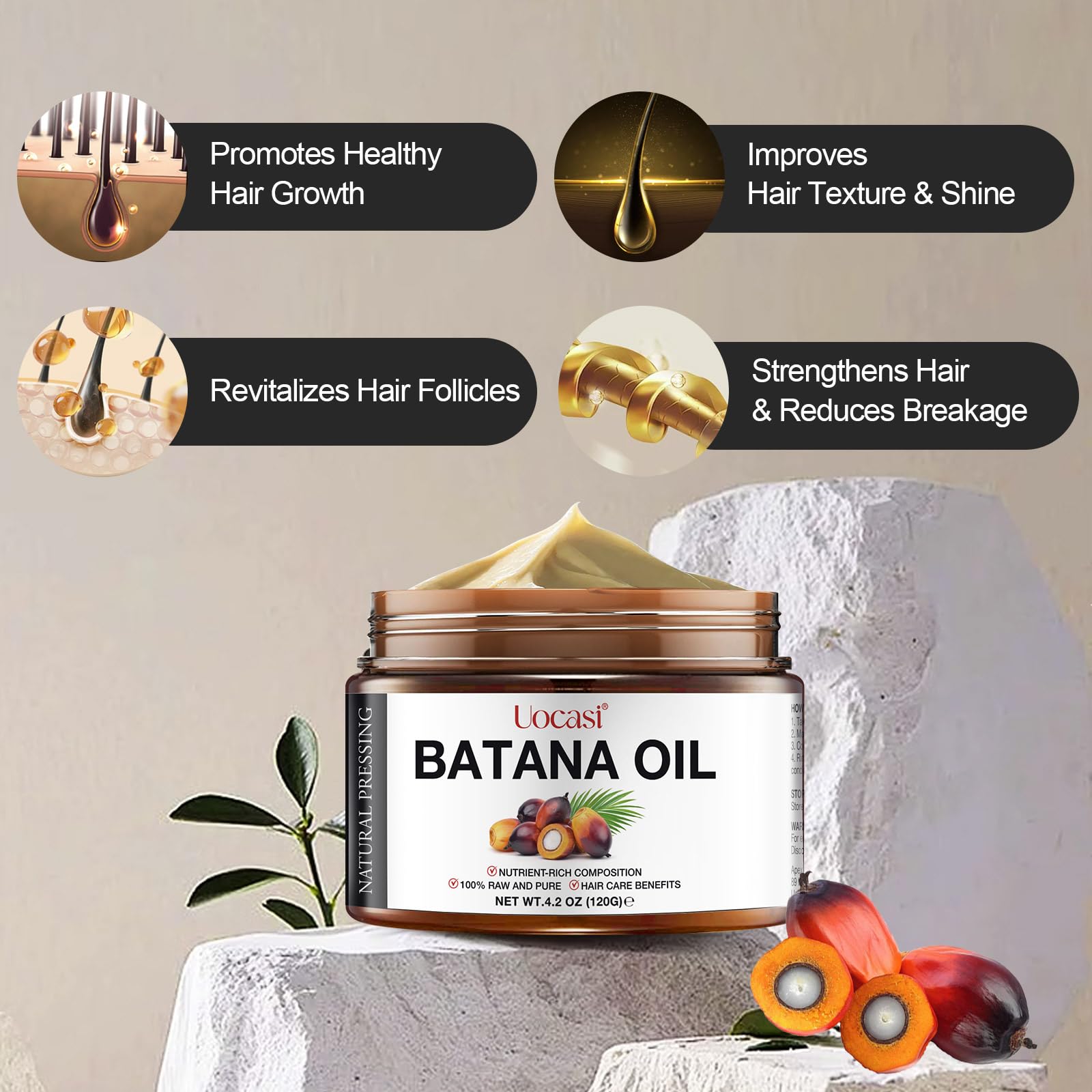 Raw Batana Oil for Hair Growth (4.2 OZ), 100% Pure Natural Unrefined - Prevent Hair Loss and Promotes thickness for Women & Men