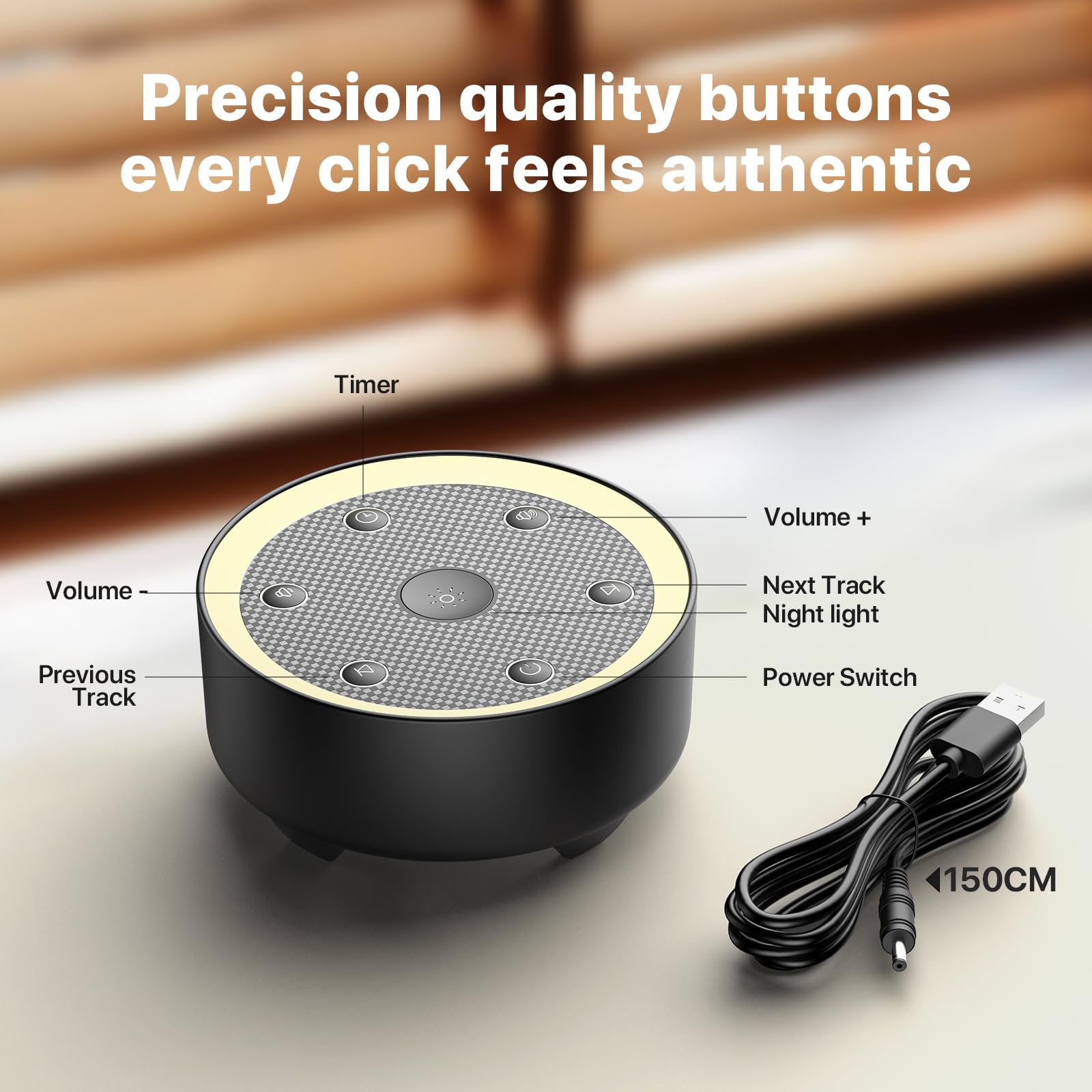 Sleep Sound Machine with White Noise, 24 Soothing Sounds & Max 8H Timer for Baby and Adult. Recessed Night Light Button, Dimmable Light, Plug in
