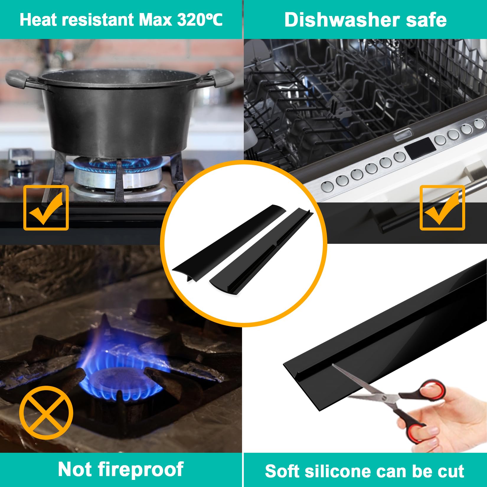 Gap Filler for Stove and Counter - Kitchen Stove Counter Gap Cover Silicone Gap Cover Between Stove and Counter 21 Inches Black
