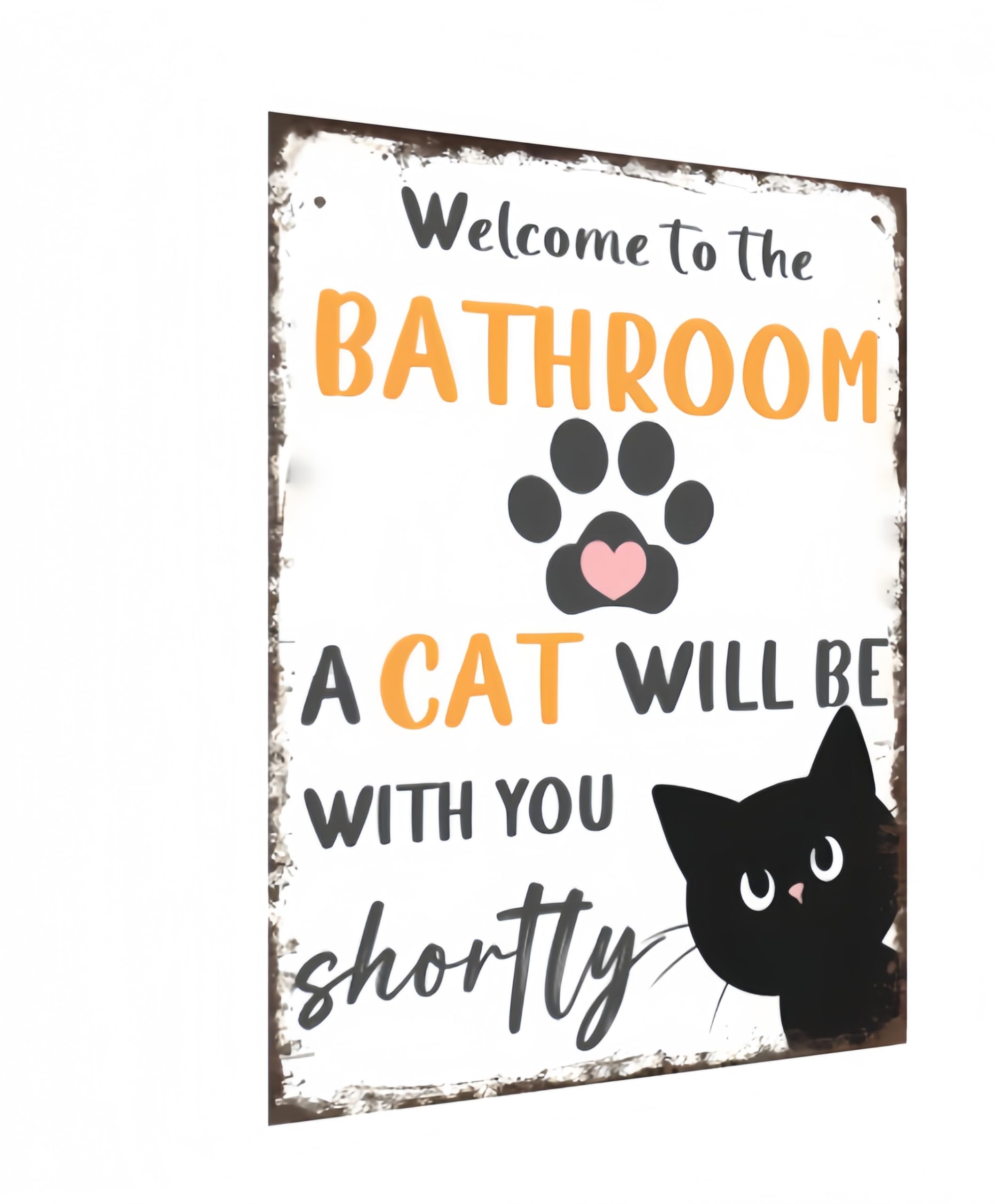 Carastora Vintage Tin Metal Sign - Funny Bathroom Black and White Cat Wall Art for Bathroom or Toilet for Home or Office, 12x8 Inch