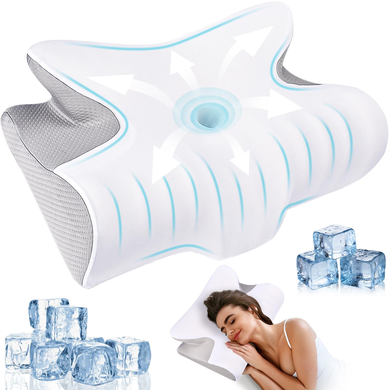 EzKamfort Cervical Neck Pillow for Sleeping - Memory Foam Cervical Pillow for Neck and Shoulder Pain Relief, Ergonomic Neck Support Pillow for Sleeping, Neck Pain Pillow for Side Back Stomach Sleeper