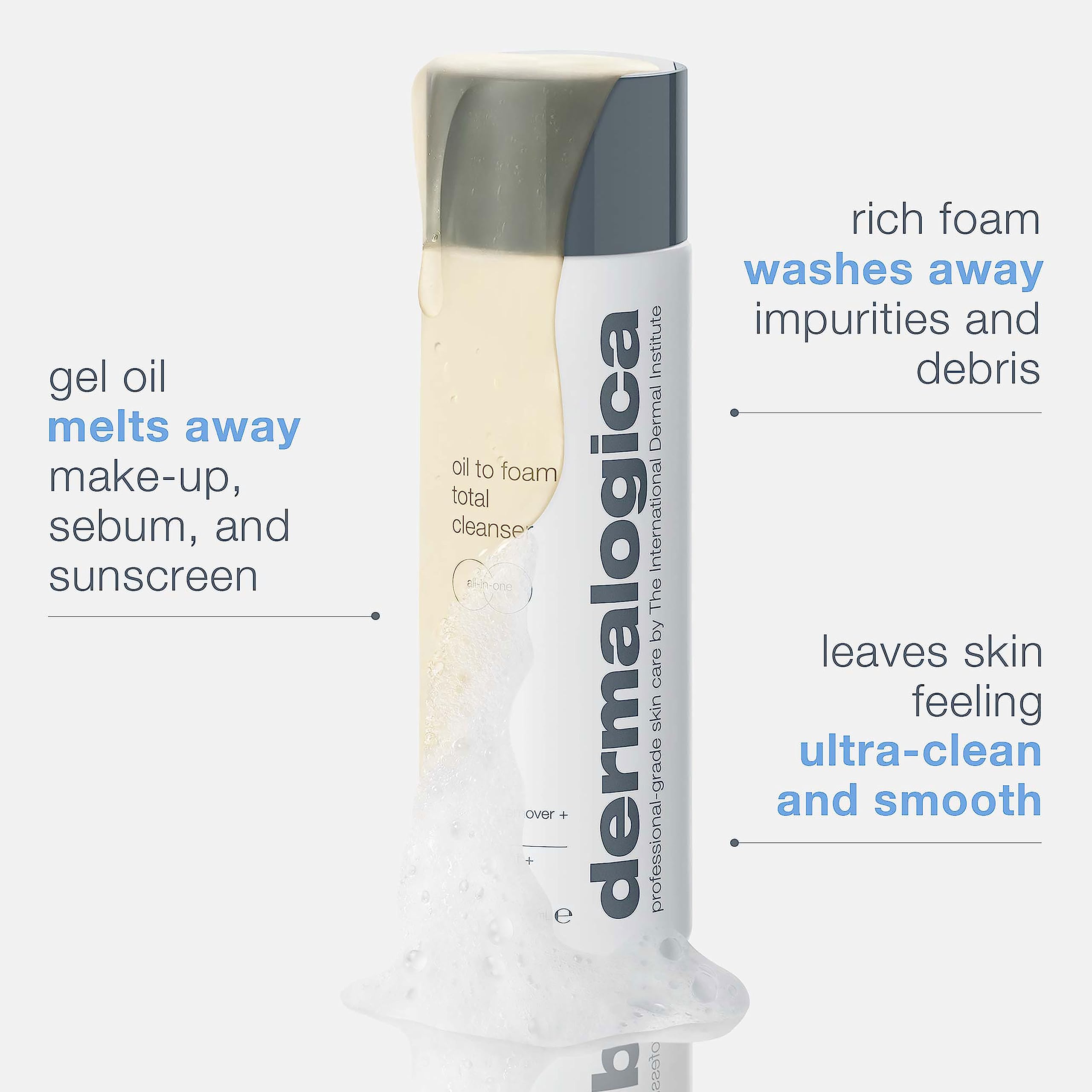Dermalogica Oil To Foam Total Cleanser for face - Removes make-up, sunscreen, and debris while cleansing skin in one step for ultra-clean, healthy-looking skin, 8.4 fl oz