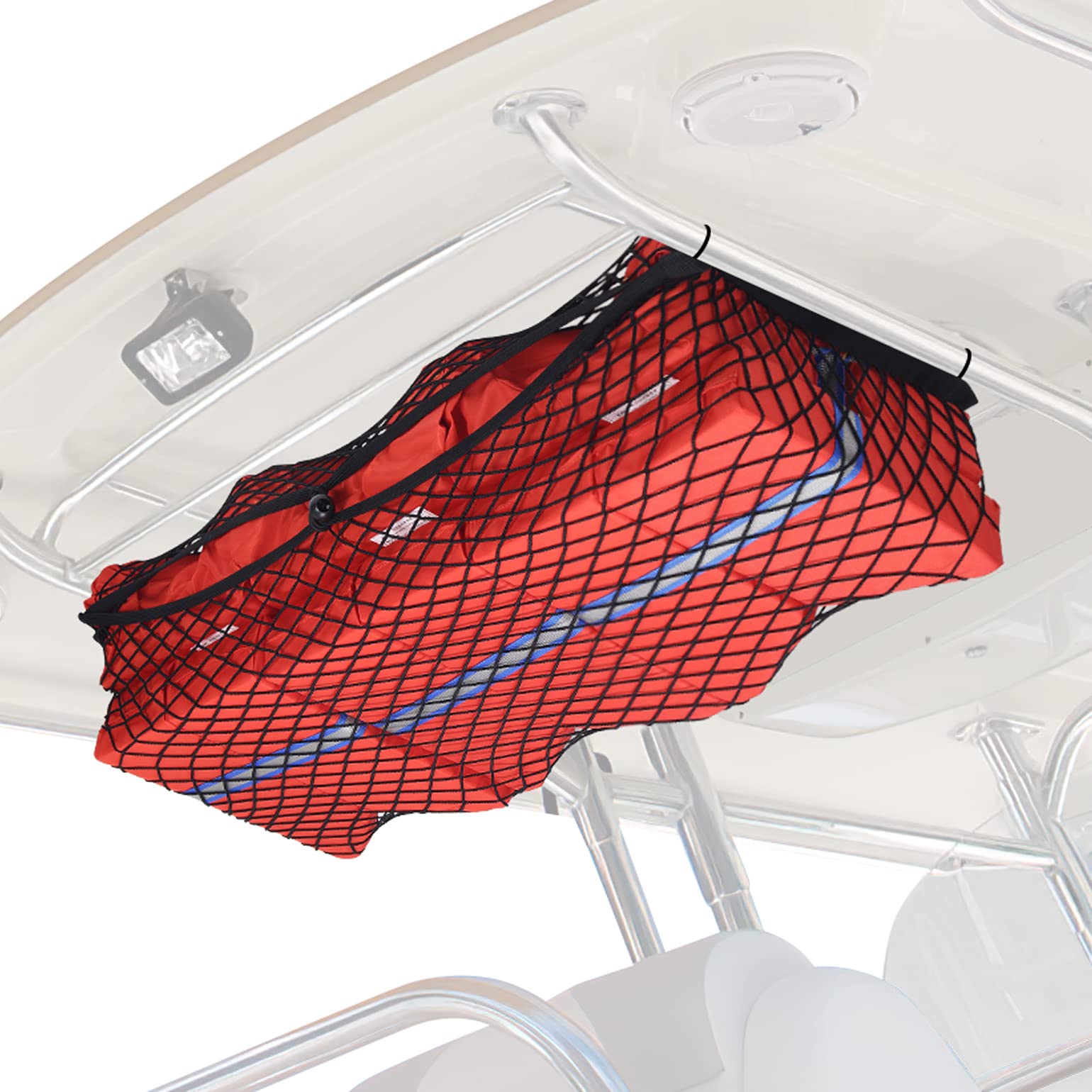 KEMIMOTO Mesh Boat Bag, Nylon T-Top Storage Bag Boat Organizer Holds up to 6 Life Jackets, Waterproof Marine Mesh T Bag for T-Top Hard Top Boats UTV