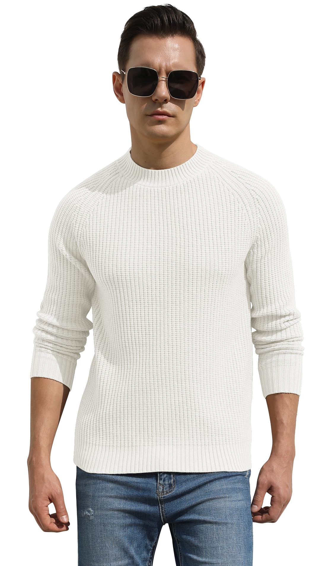 Sailwind Men's Crewneck Casual Sweater Structured Knit Soft Casual Pullover White