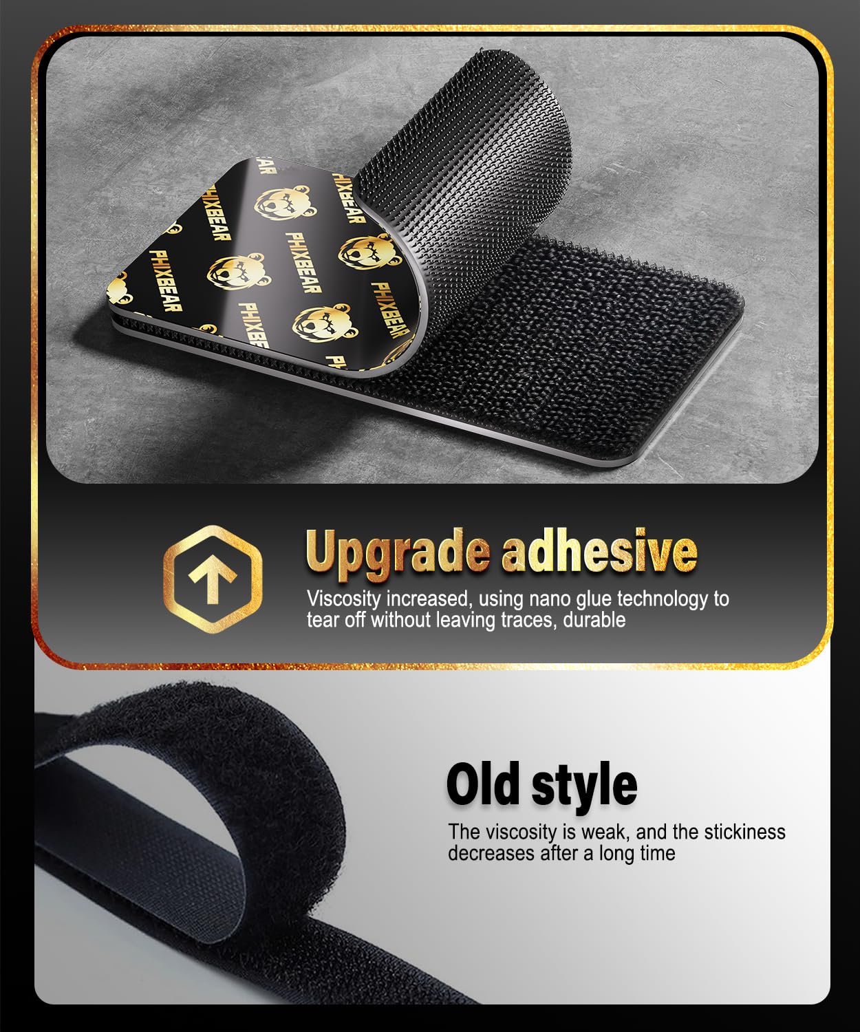 PHIXBEAR 12 Sets Hook and Loop Strips with Super Adhesive Heavy Duty, 3.6"x2"/3.15"x1.18"/ 2" Double-Sided Adhesive Strip, Heat Resistant Waterproof, Car Mats Outdoor or Indoor Use