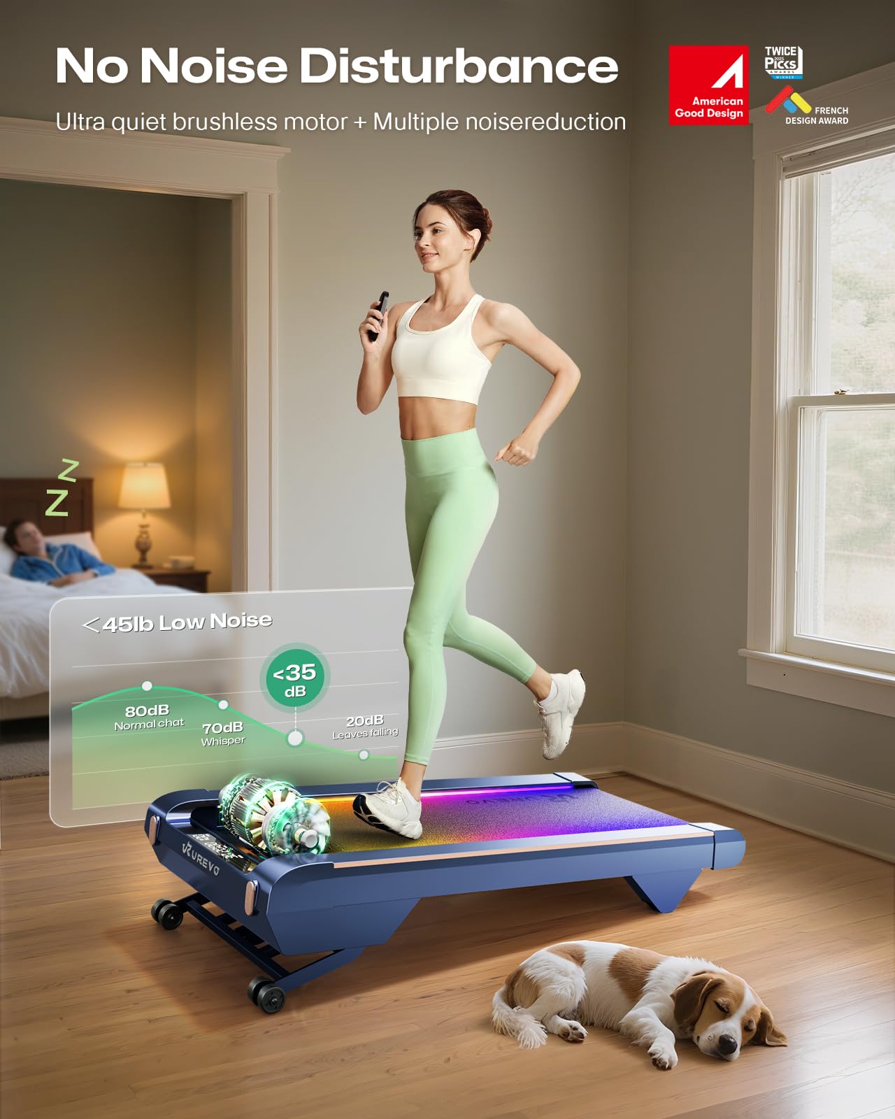 UREVO CyberPad Smart Walking Pad with 14% Auto Incline, Under Desk Treadmill for Home, Quiet Brushless Motorized, Extended Walking Surface, LED Remote, Speed-Responsive Lighting, UREVO APP