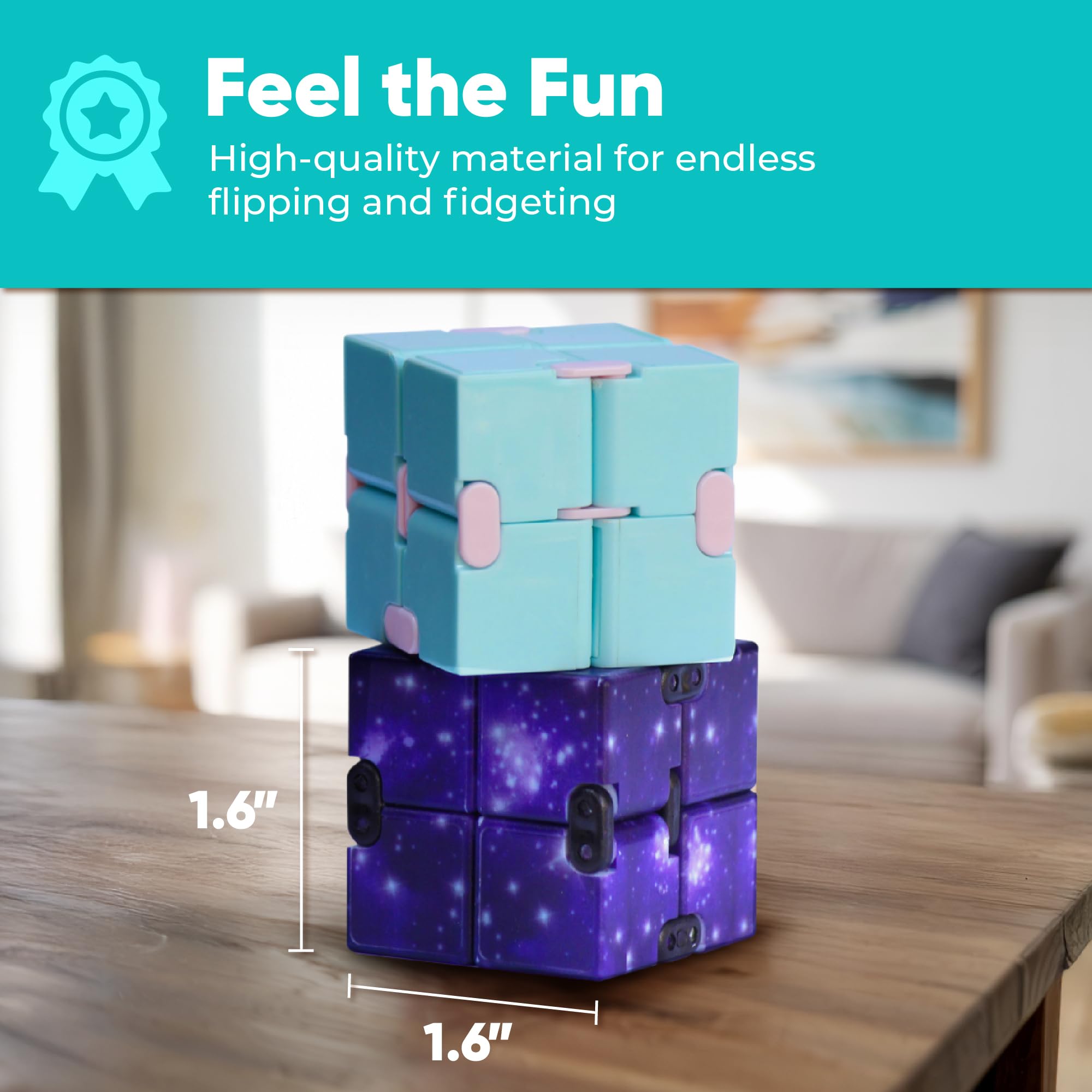 BUNMO Stocking Stuffers for Teens and Adults - Infinity Cube Fidget Toy - Teen Boy Toys - Quiet Folding Desk Fidget with Smooth Hinges, Durable ABS - 2 Pack Plastic