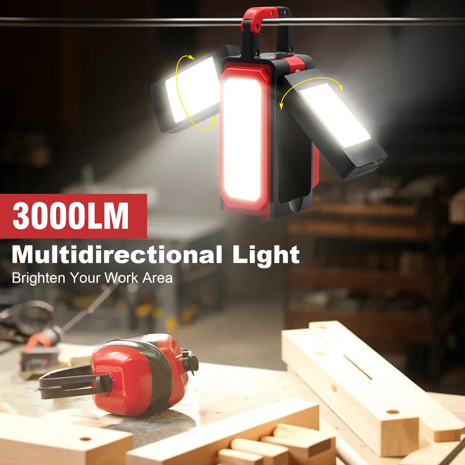 SYLSTAR Rechargeable Work Light, 3000 Lumen LED Work Lights with Magnets, Multifunctional Waterproof and Portable LED Flood Light with Powerbank for Workshop, Garage, Camping or Home Emergency