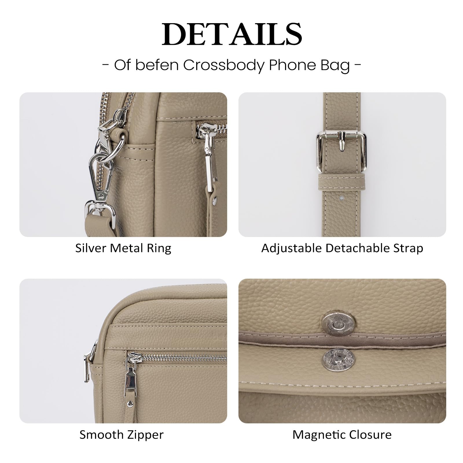 befen Genuine Leather Crossbody Bags for Women Small Camera Purses with Built in RFID Wallet Woman Shoulder Bag Handbags