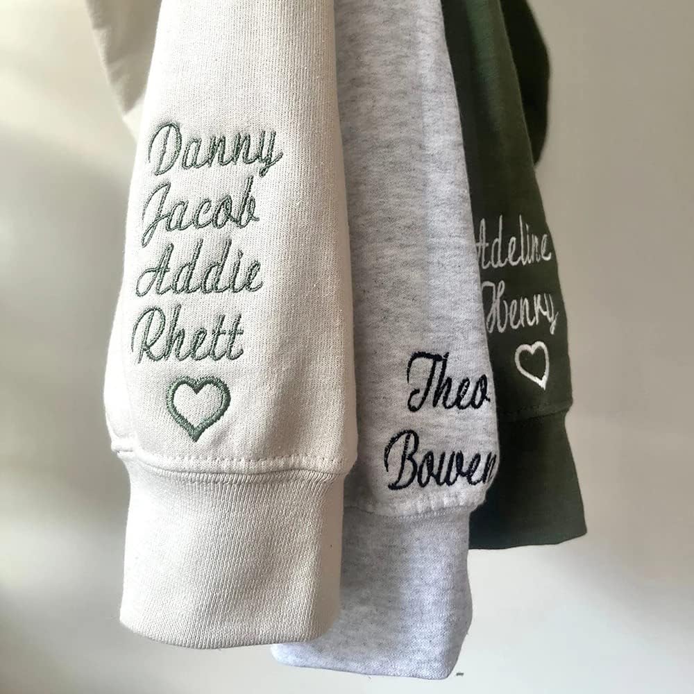 Pofily Custom Mama Embroidered Sweatshirt With Kids Names Sleeve-New Mom Gift Personalized, Mama Birthday, Mom Mommy Nana Gigi Hoodie