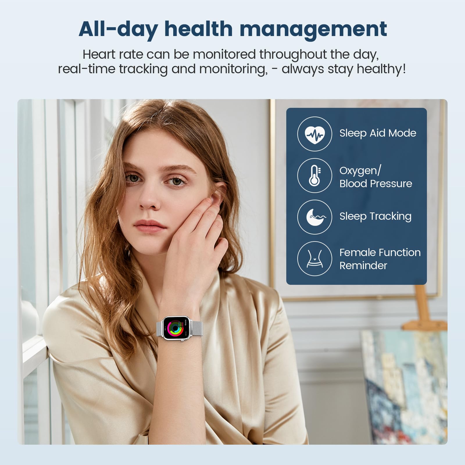 elfofle Smart Watches for Women,1.83" Fitness Tracker with Answer/Make Calls/Sleep Monitor/IP67 Waterproof /SpO2 Fitness Tracker/Sleep Monitor Watch for Android iOS (Silver)