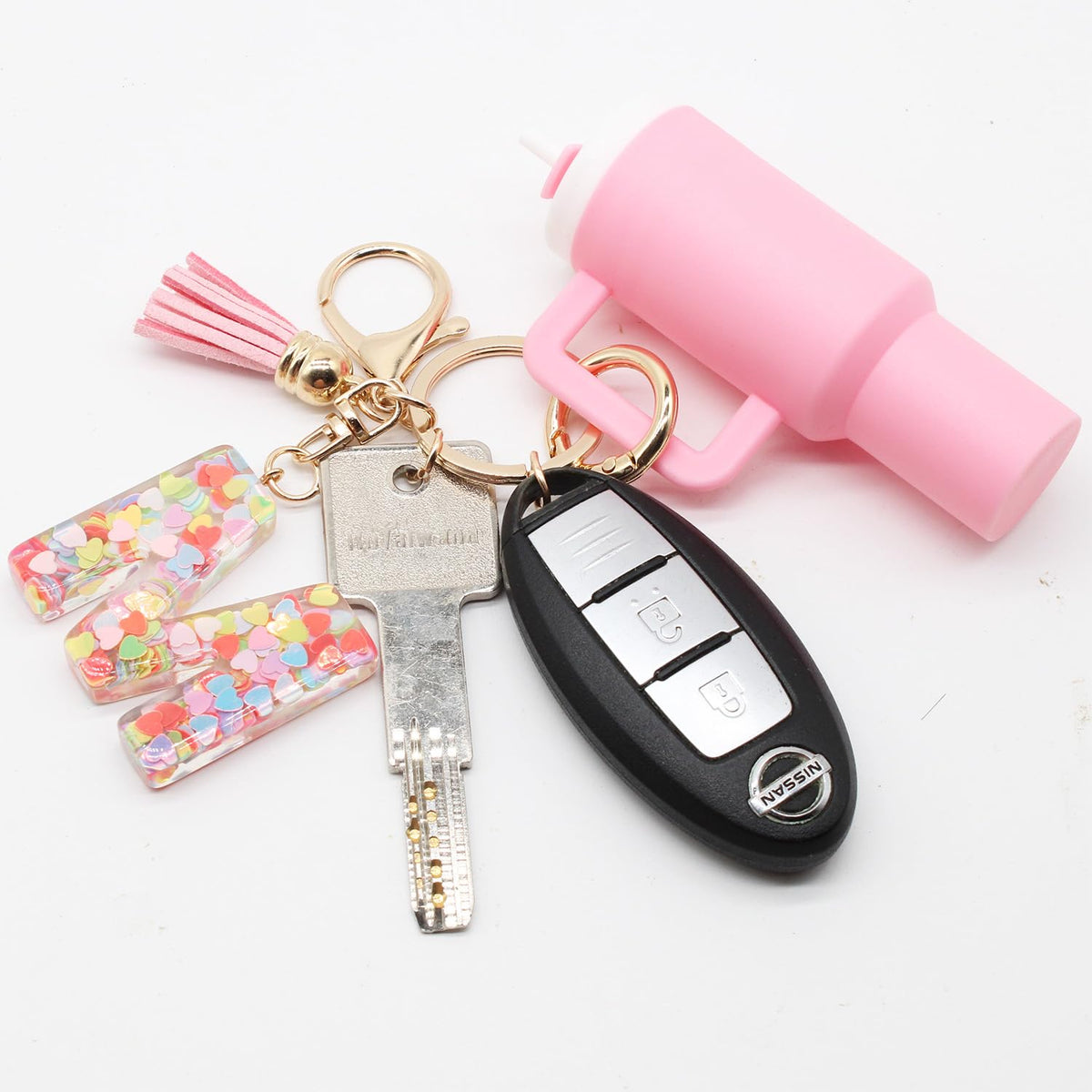 Altally Mini Tumbler Keychain Chapstick Holder,Cute Stanley Cup Charms For Backpack Initial Letter Keychains For Women Girls (M Pink)