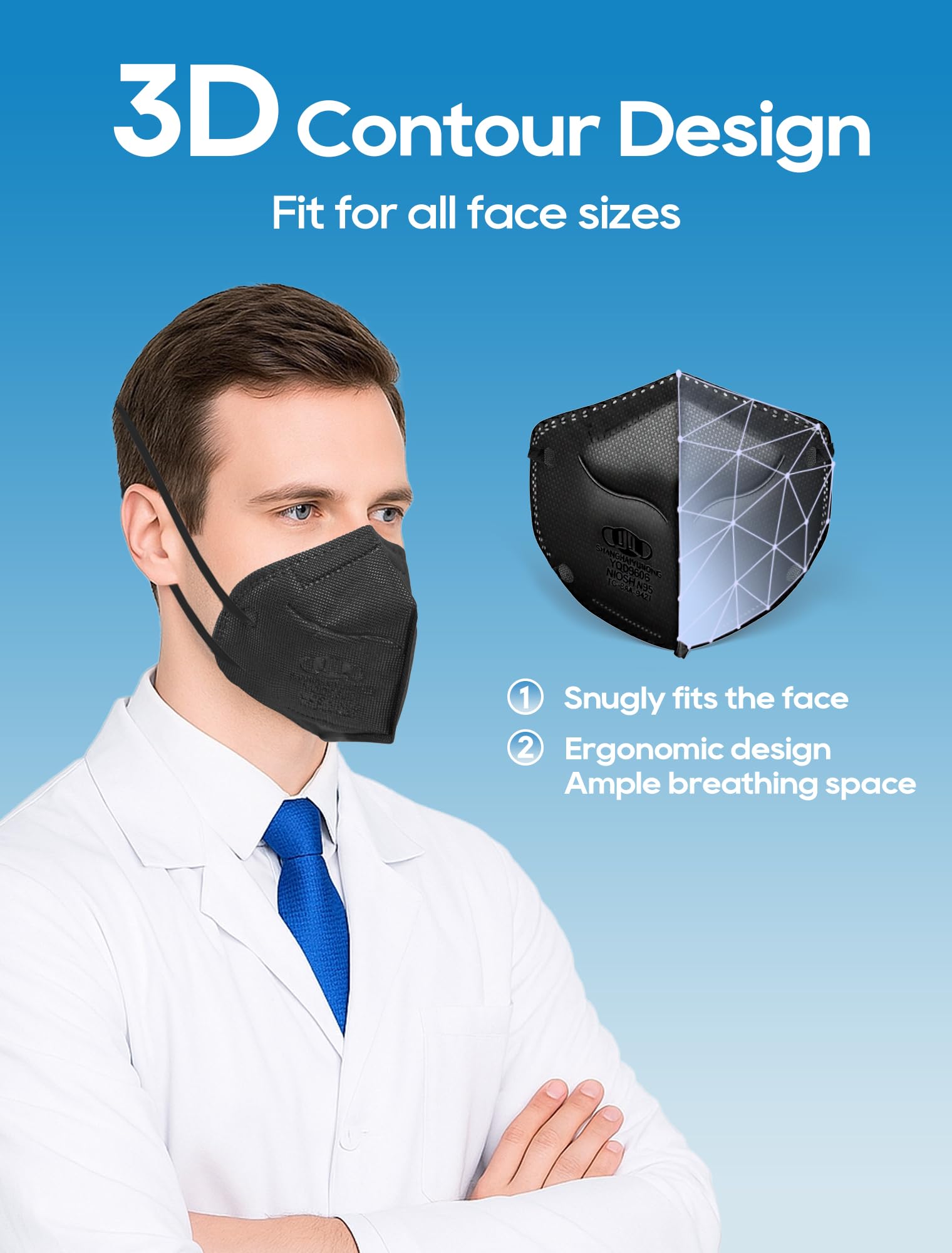 N95 Masks NIOSH Approved for Adults, 25 Pack Individually Wrapped, Particulate Respirator N95 Face Masks Universal Fit Comfortable