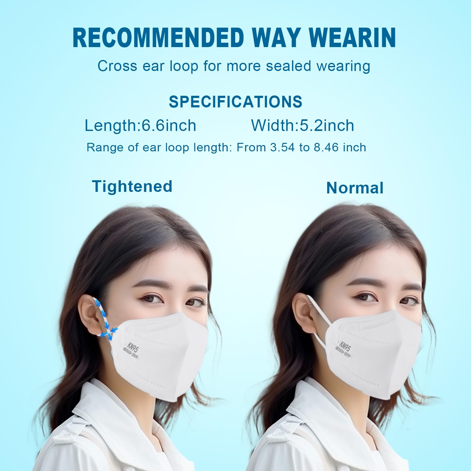 XIKII KN95 Face Masks 50 Pack 5-Ply Breathable & High Elastic Ear Loops, Alike N95 Masks for Adults 95% Filtration Efficient Foldable Mask Adjustable Nose Clip for Outdoor Activities