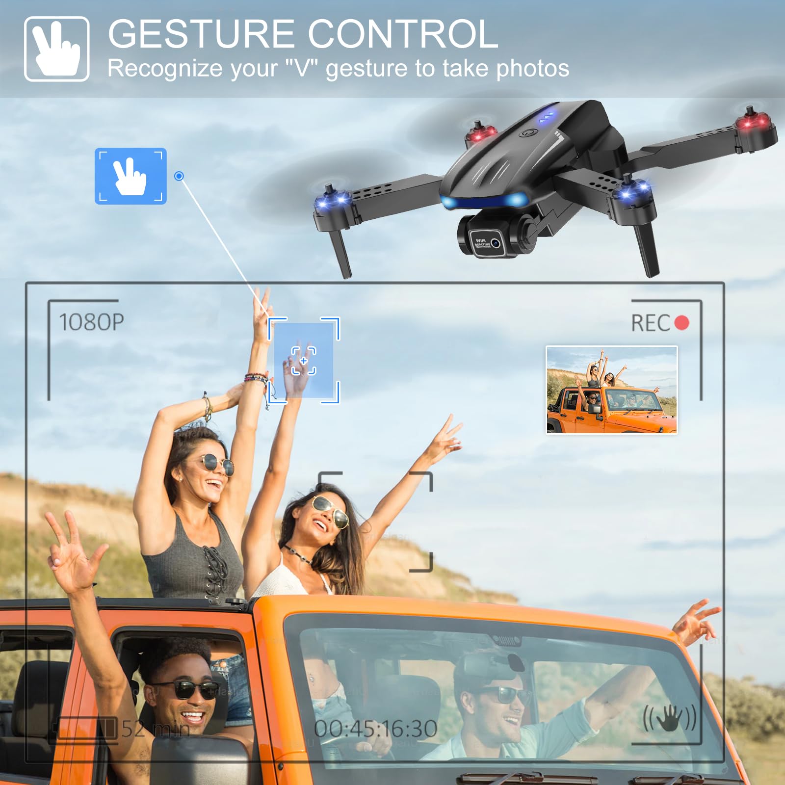 X-shop Drone with Camera 1080P HD, FPV Mini Drones for Kids Adults with 2 Batteries, Toys Gifts for Kids Beginners with One Key Take Off/Landing, Altitude Hold, 90°Adjustable Lens, 360 Flips