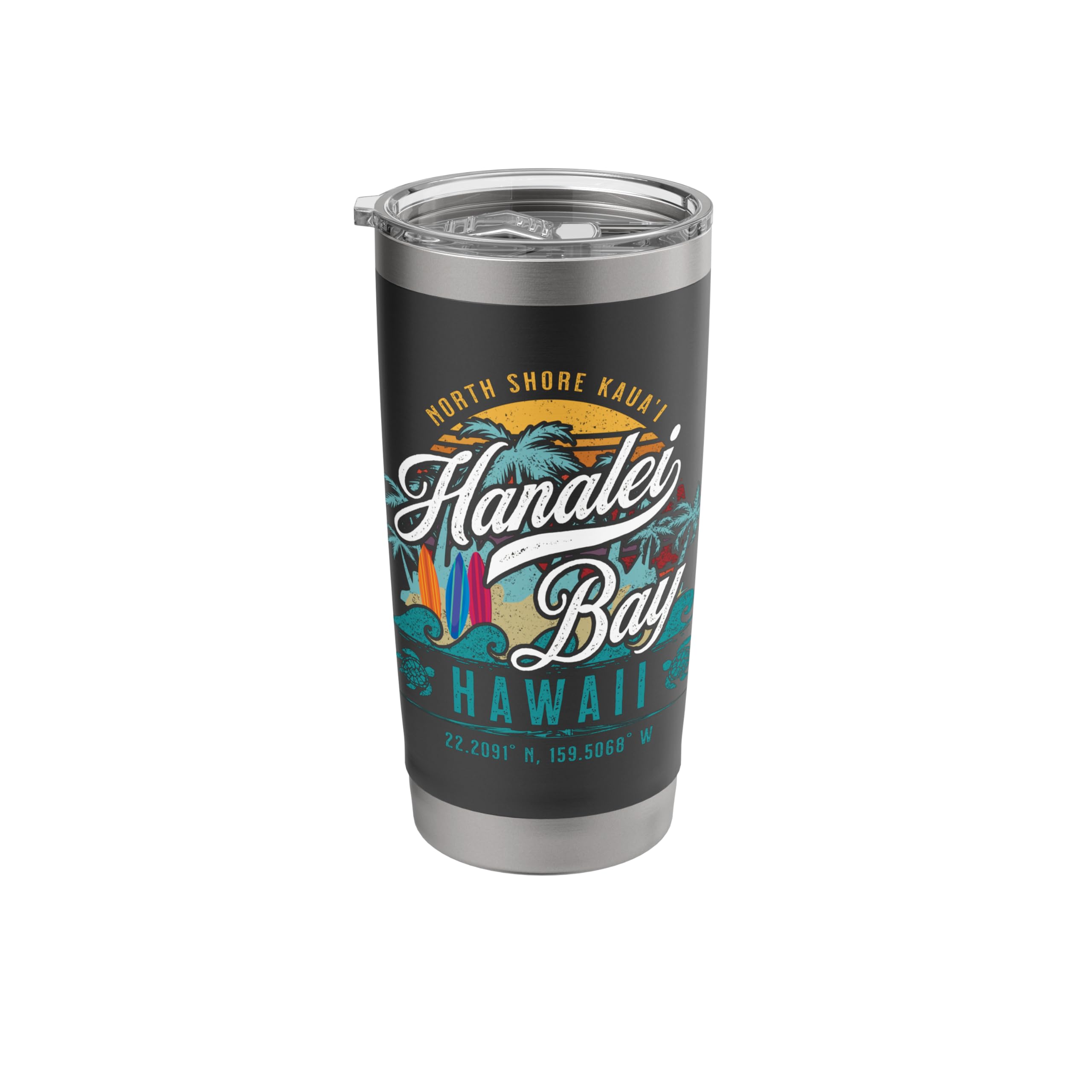 Hanalei Bay North Shore Kauai Hawaii Retro Sun Surf Fishing Stainless Steel Insulated Tumbler