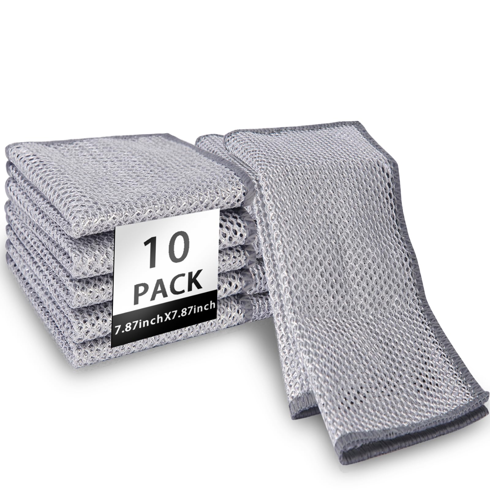PIPUHA 10 Pack Stainless Steel Scrubber, Non-Scratch Heavy-Duty Dish Cleaning Cloth, Reusable Metallic Fiber Scrubber for Kitchen, Dishwasher Safe, Multi-Use Cleaning Rags