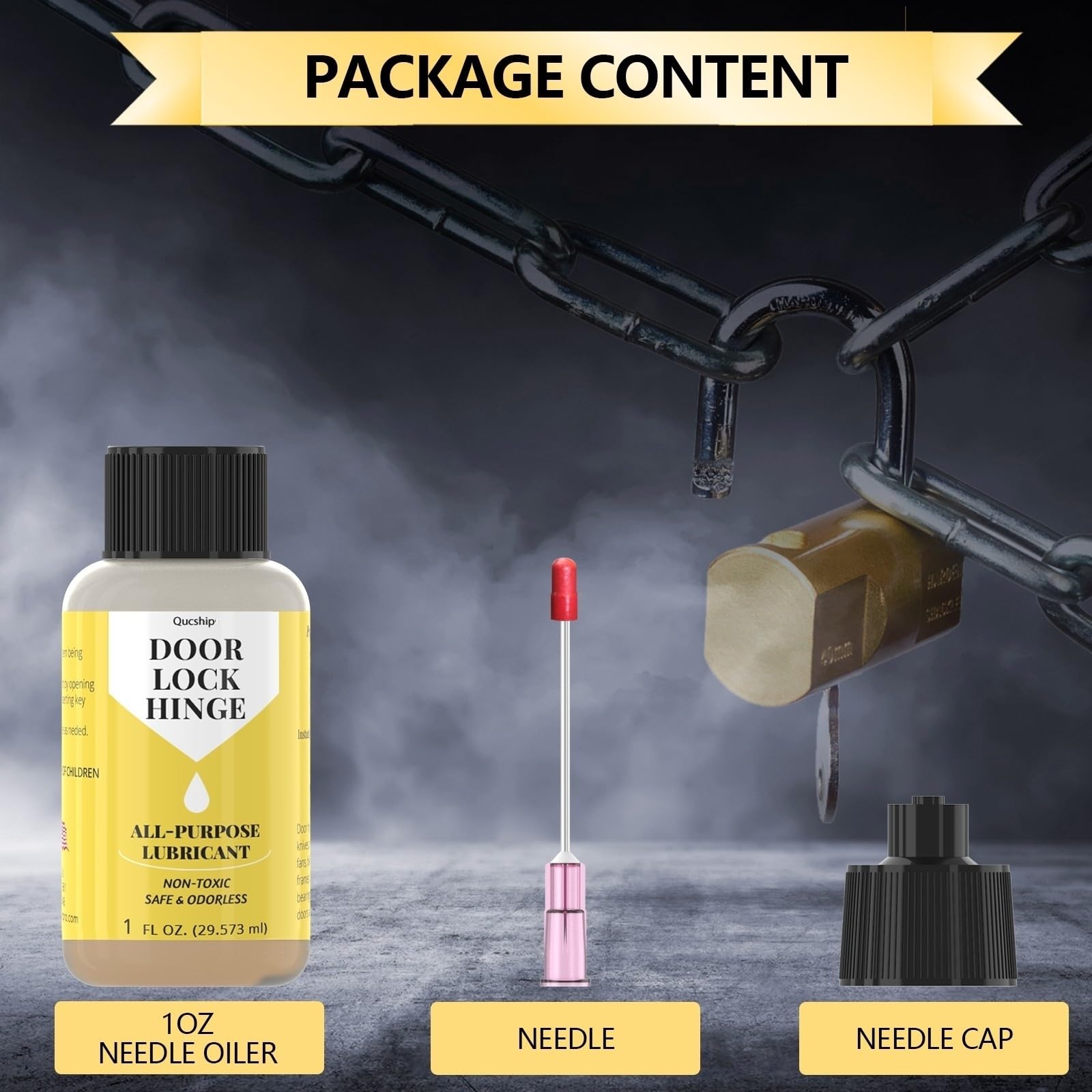 Qucship Door Hinge Lubricant 1 oz Needle Oiler, Upgraded Squeaky Door Hinge Lubricant, Long-Lasting Lock Lubricant for Door, Hinge, Lock, Tools, Bicycles