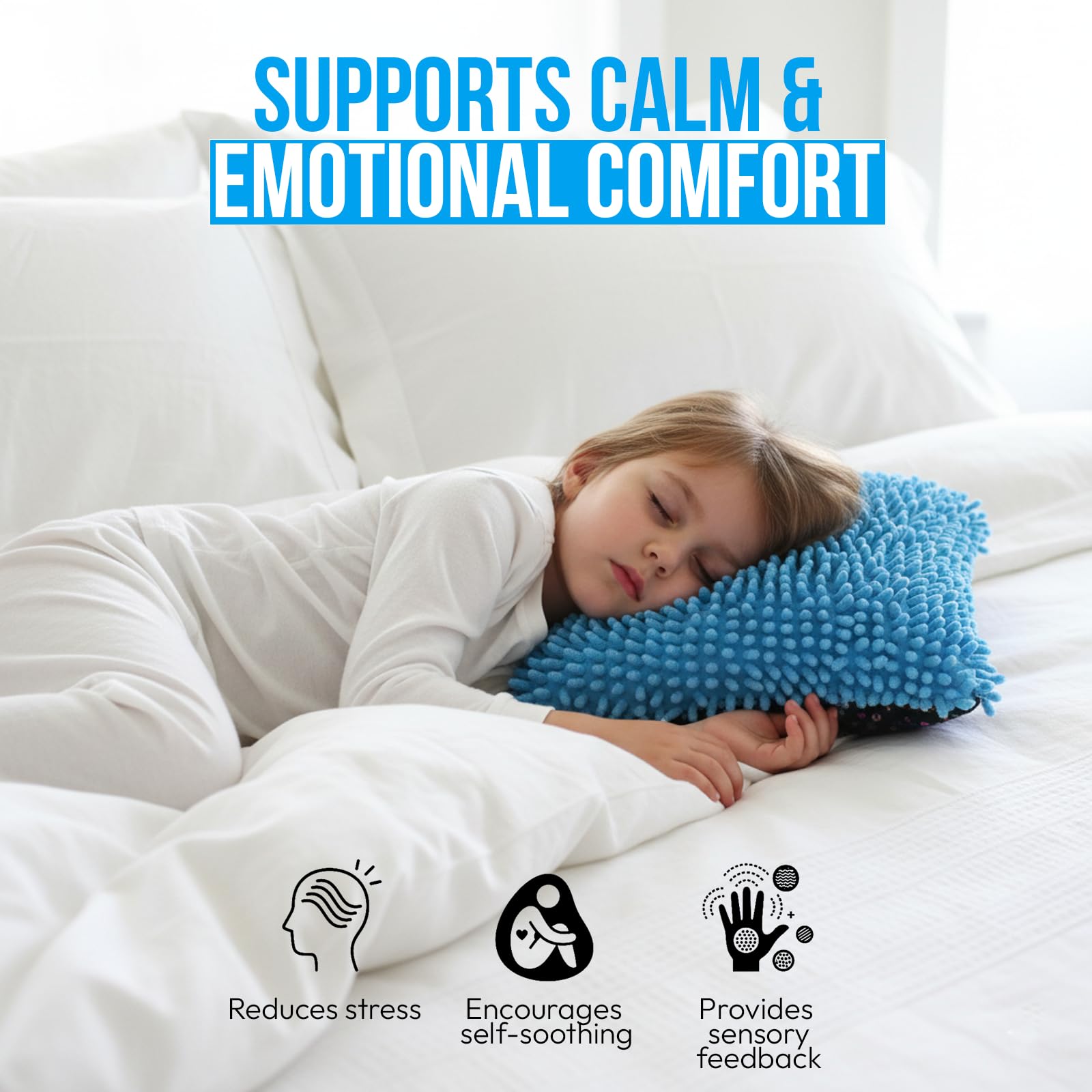 Vibrating Sensory Pillow for Kids – 12x12 Soft Calming Pillow for Sensory Rooms, Special Needs & Autism-Friendly Spaces – Textured Minky & Sequin Sensory Toy